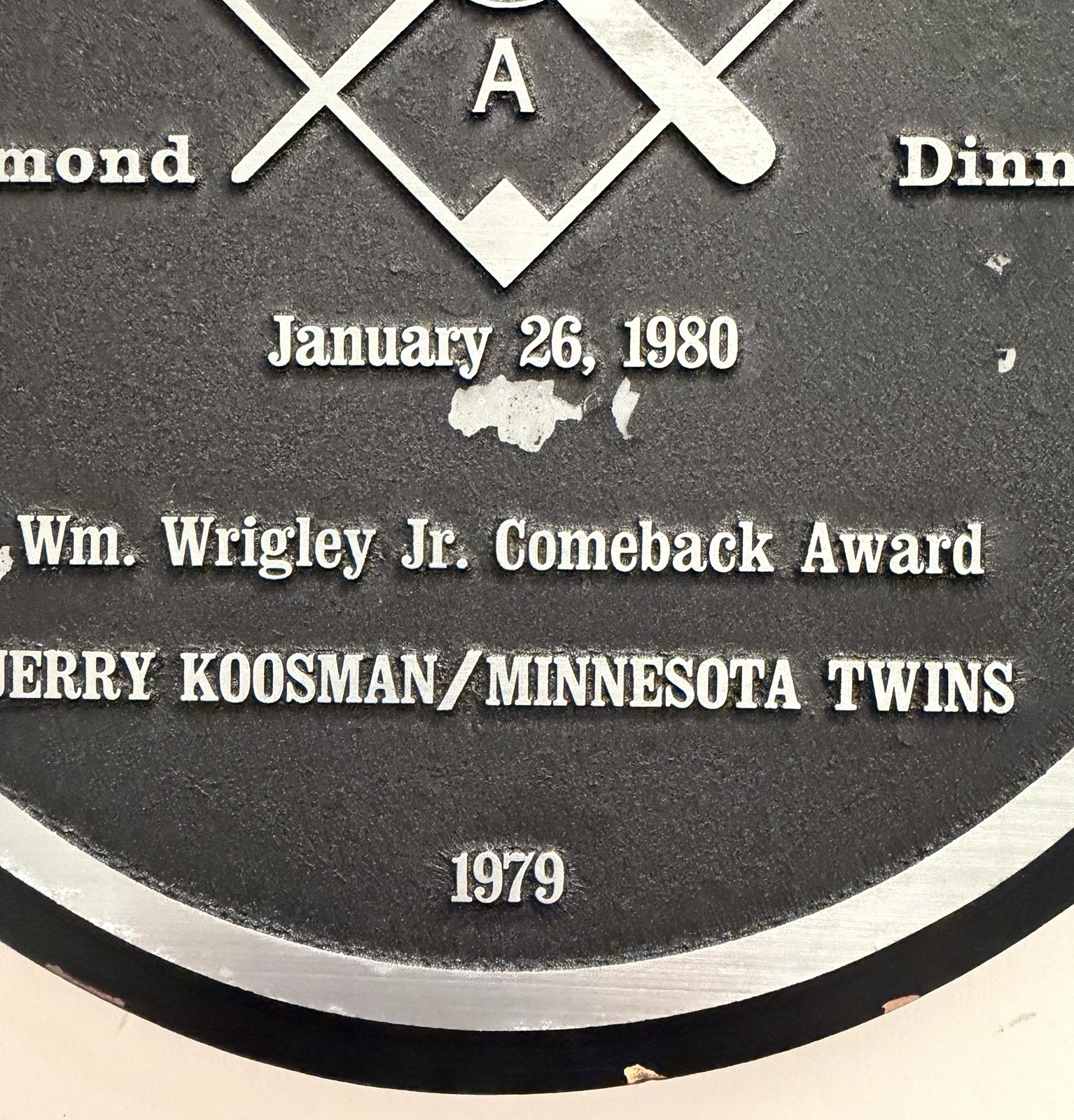 Jerry Koosman Personal Collection: 1979 Comeback Player of the Year Award w/ LOP