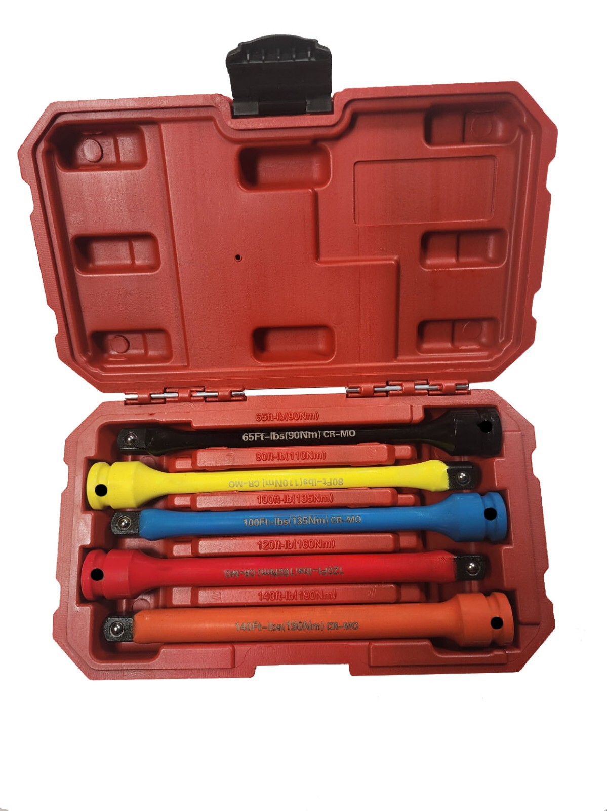 1/2" DR TORQUE EXTENSION BAR STICK SET COLOR & LETTER CODED WITH CASE