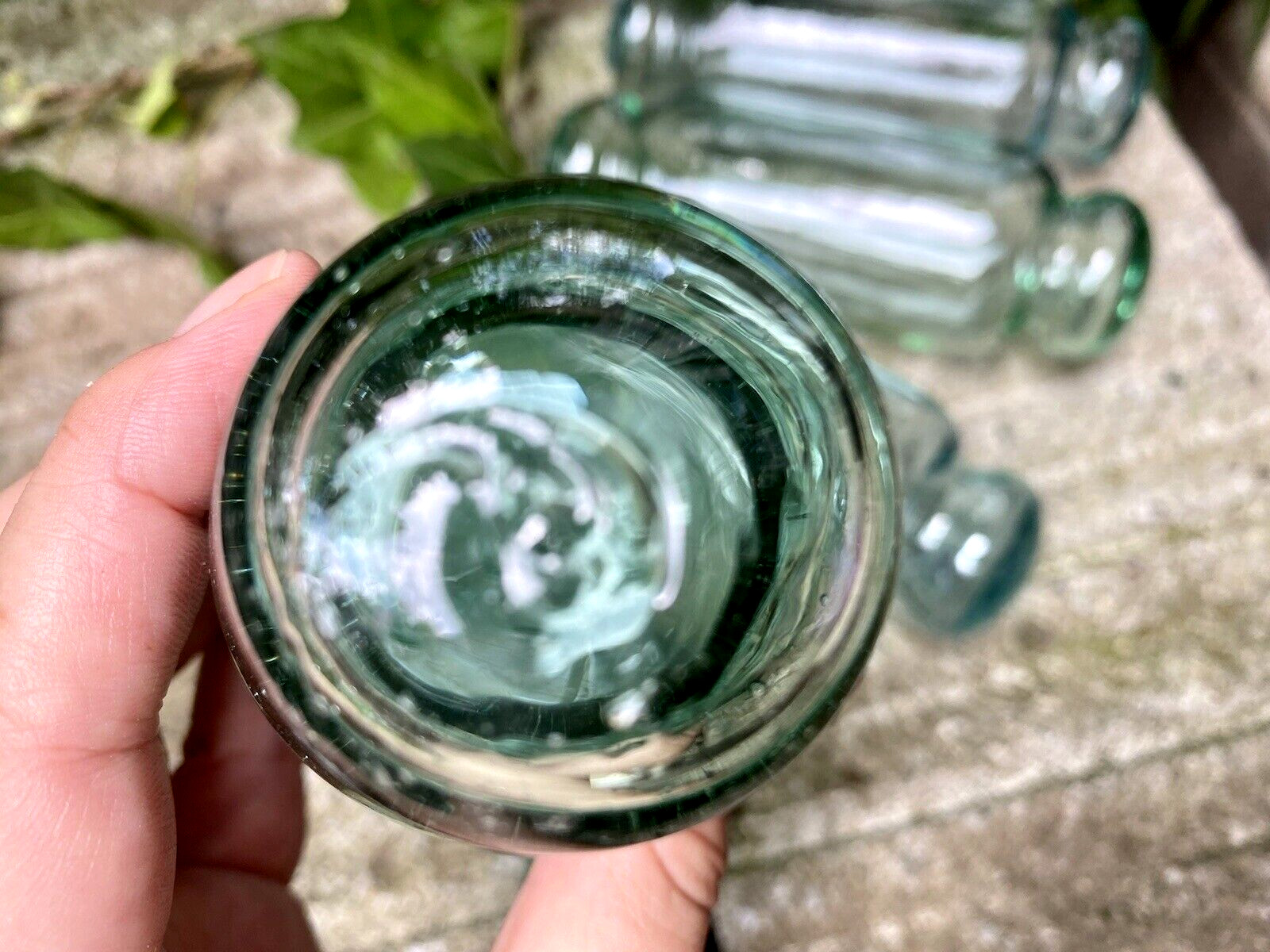 Set of 5 Japanese Glass Floats Antique Blue and Green Rolling Pin Fishing Decor