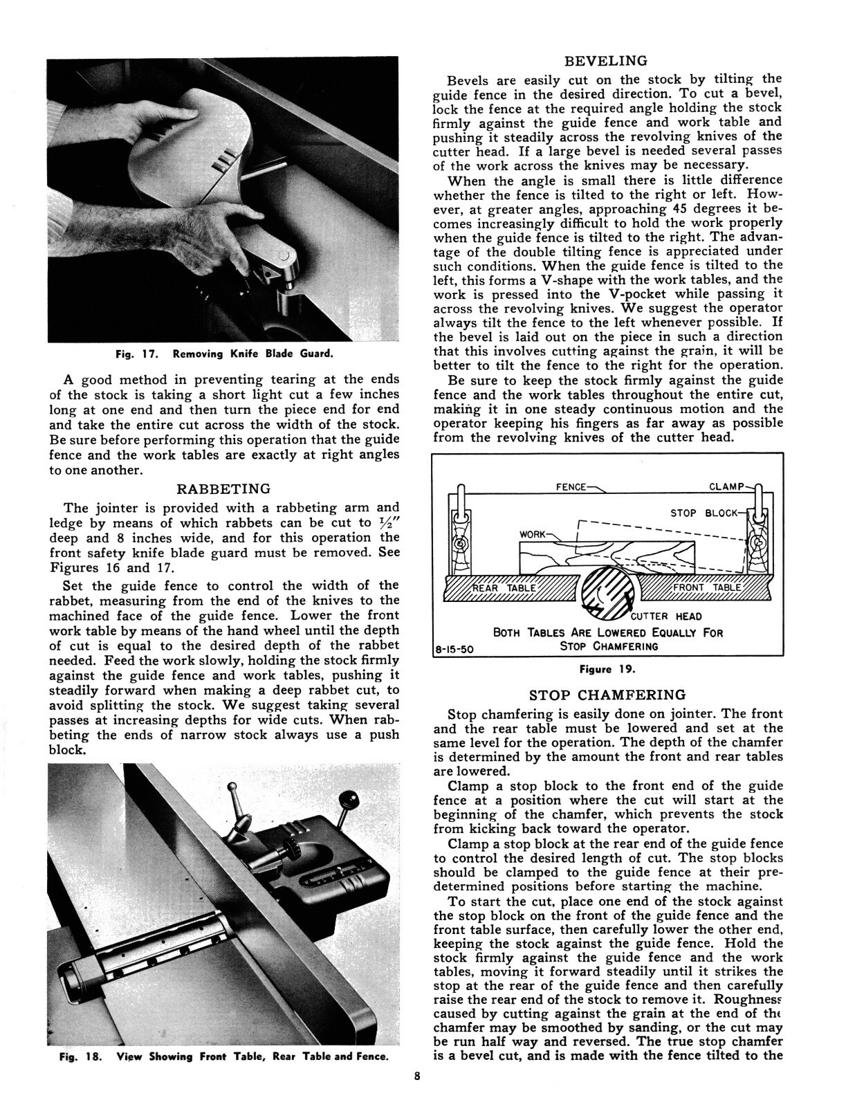 Delta 8" Jointer Older Style Instruction & Parts List Manual See Descript. #1899