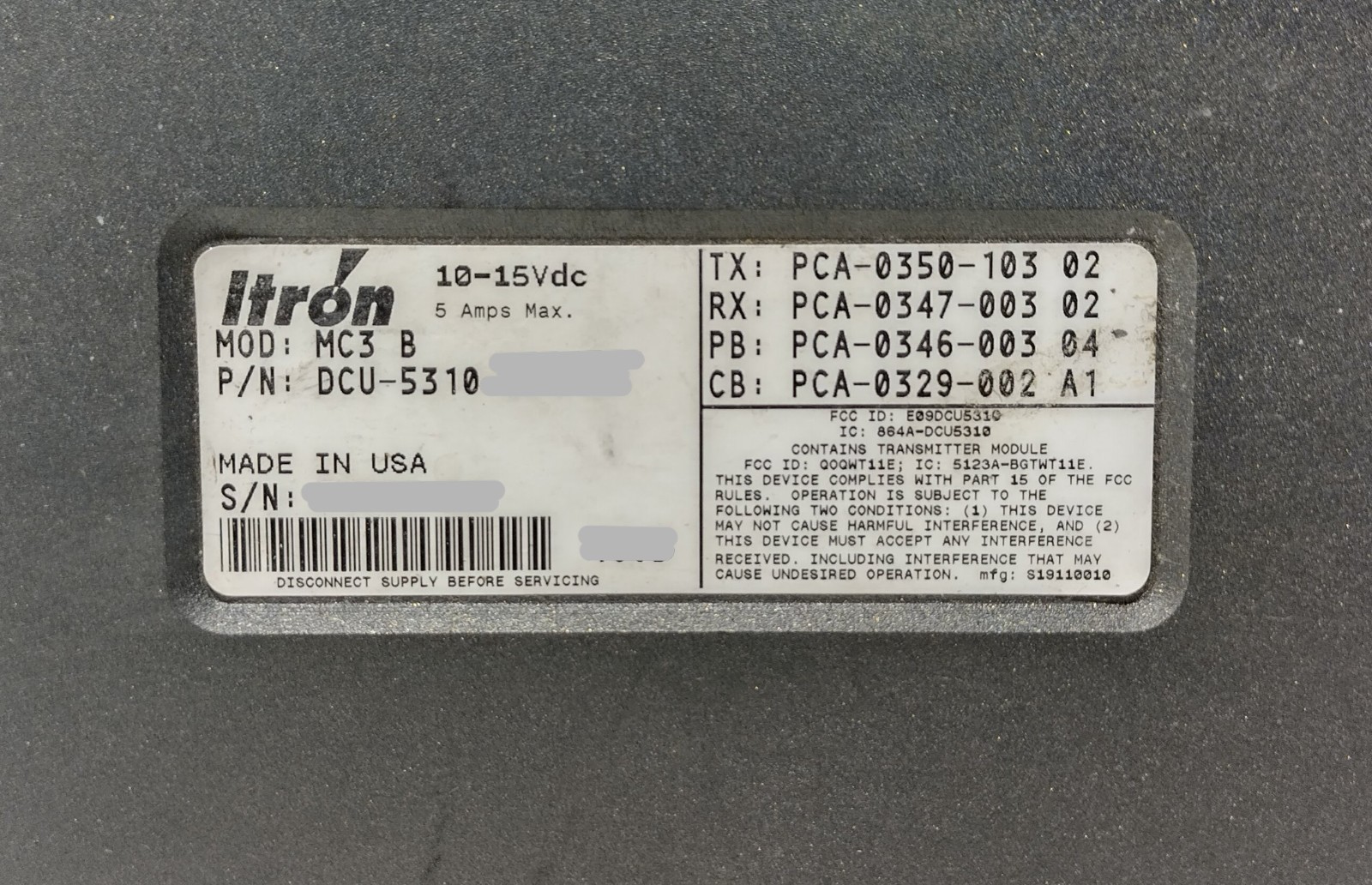 Itron MC3 Automatic Meter Reader for Water, Gas, Electric Utilities Untested