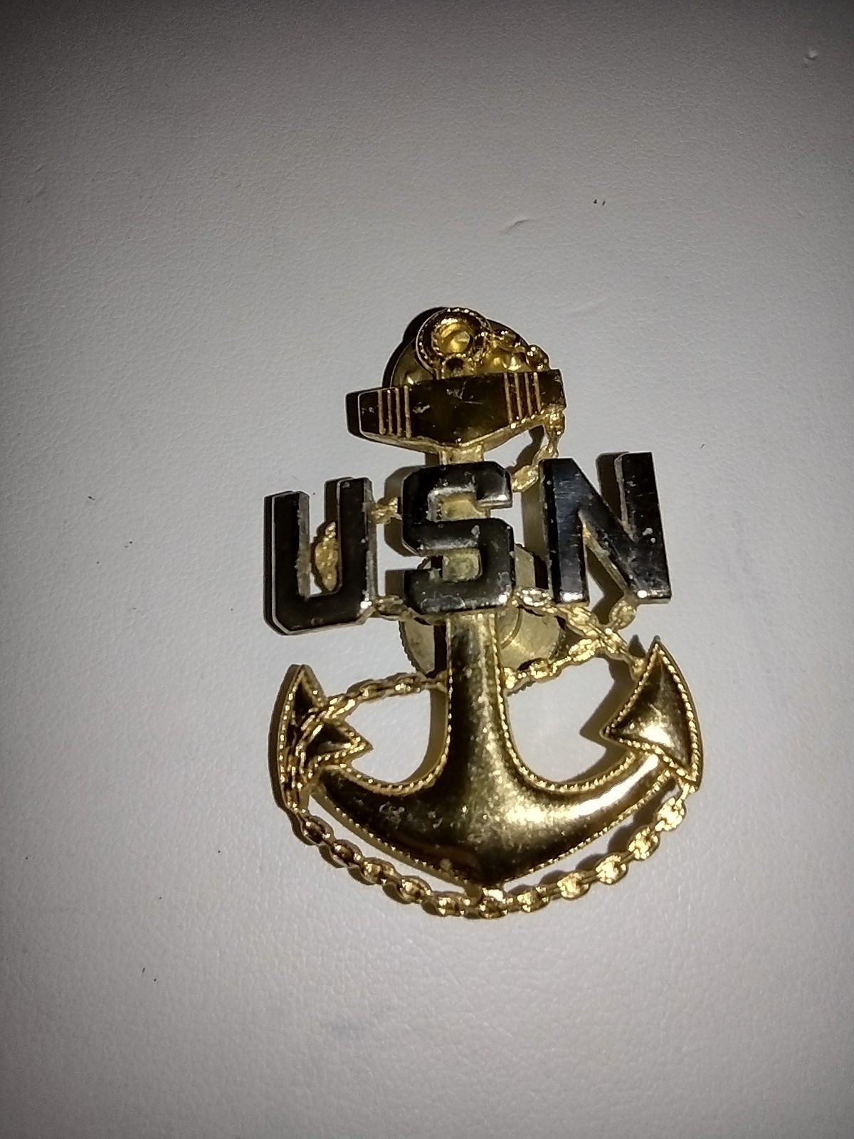 Vintage USN US NAVY Anchor Rope Sterling Silver Letters WWII pin ~1.75"