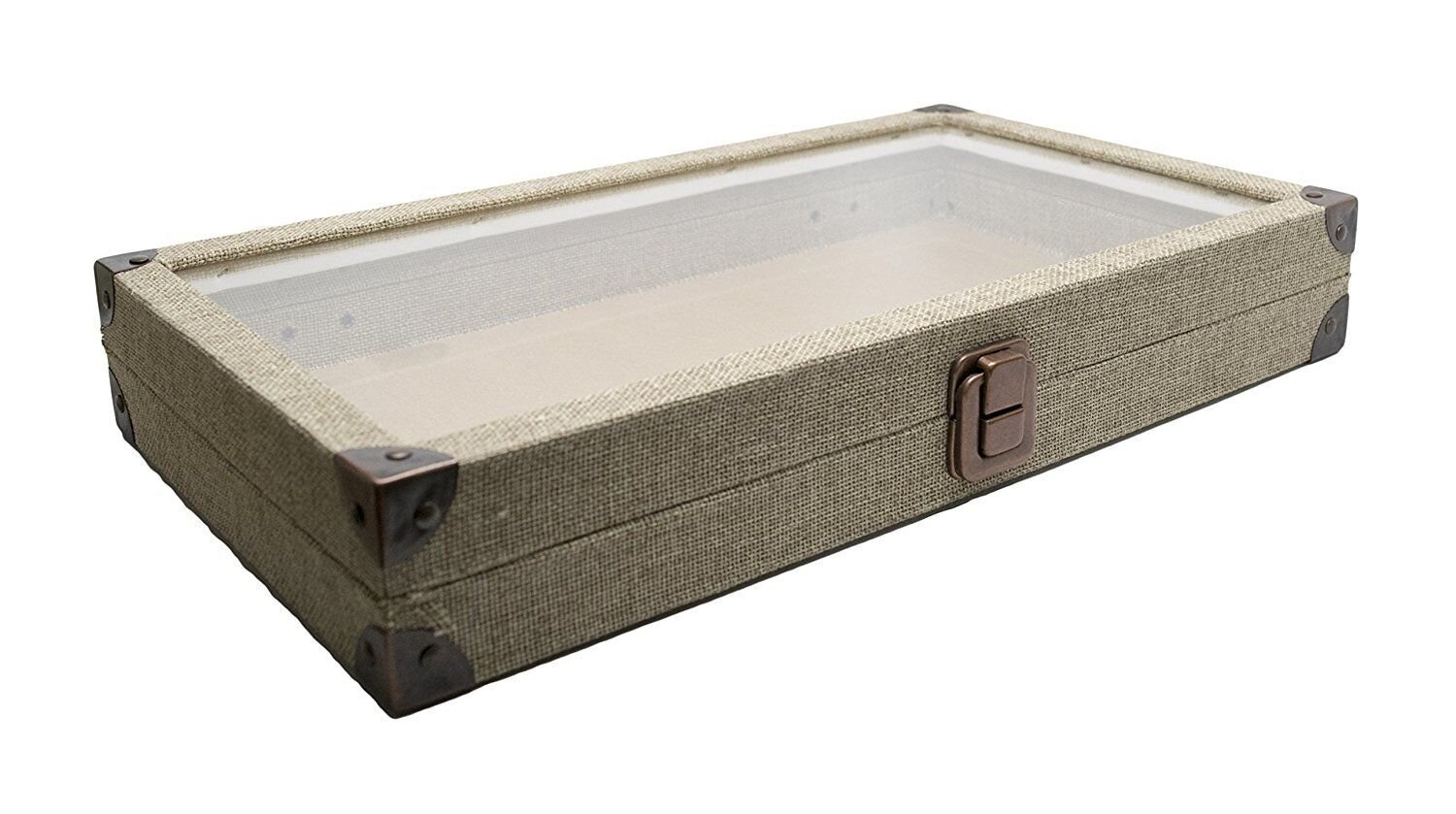 Novel Box Glass Top Black Leatherette Metal Clasp Jewelry Gem Display Case