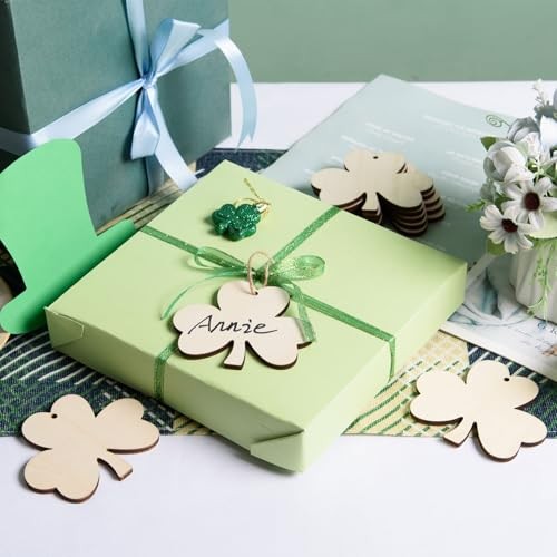 60 Pcs Unfinished Shamrock Wooden Ornaments Wooden St. Patrick's Day Cutouts