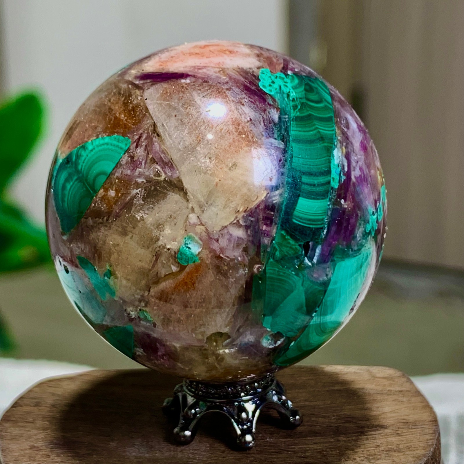 102G Newly discovered rare malachite purple mica symbiotic sphere restoration