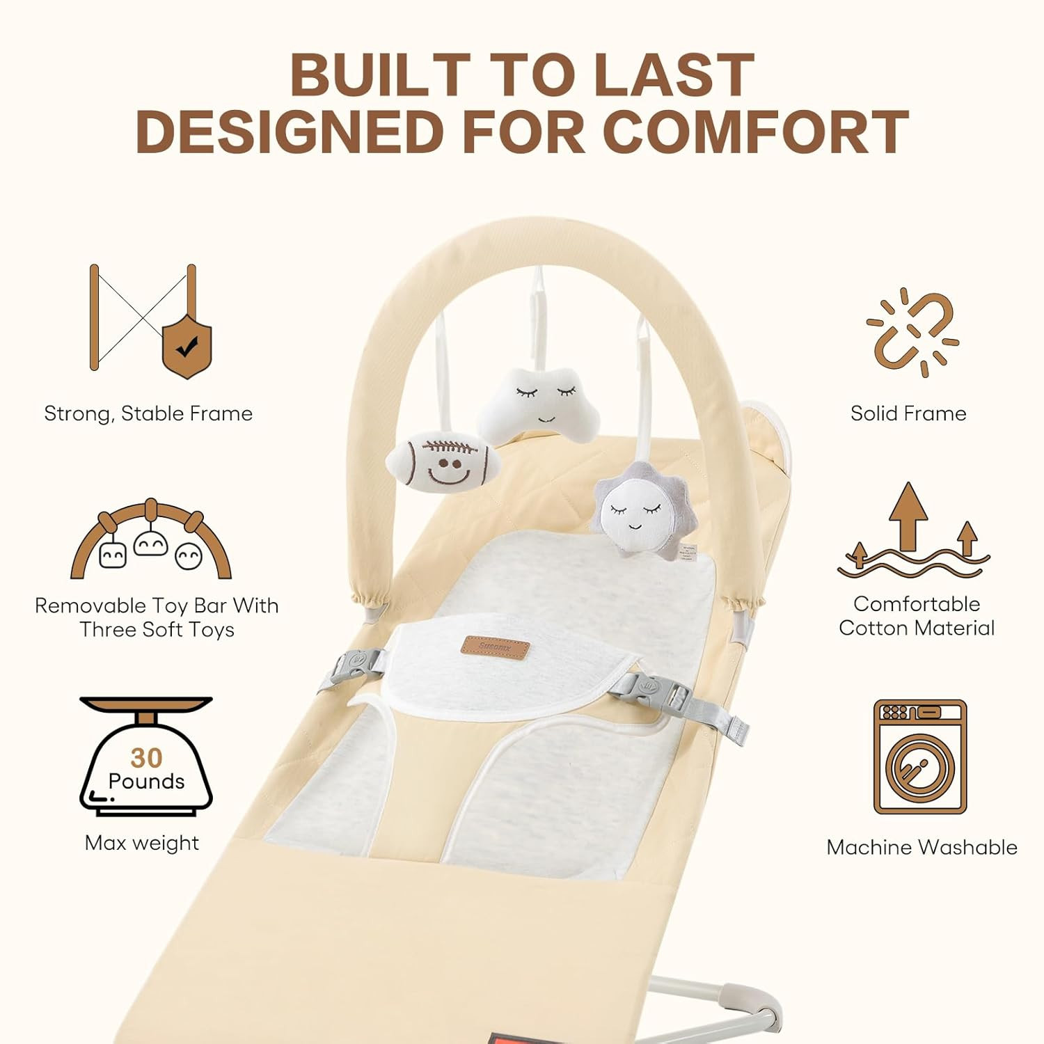 Baby Bouncer - Foldable Infant Bouncer Seat with 3 Adjustable Heights for 0-18 M