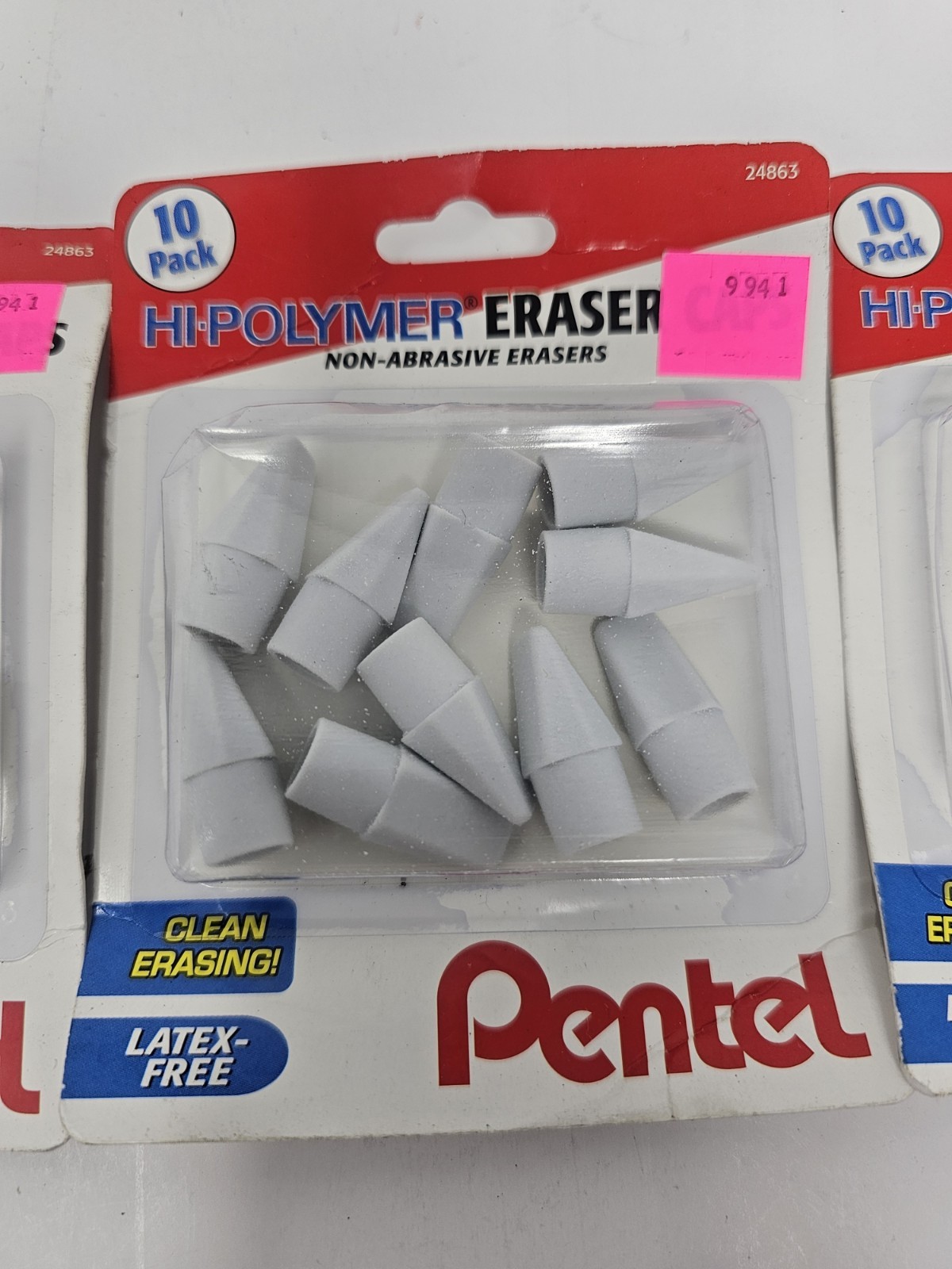 Pentel Hi-Polymer White Cap Erasers 30 Total - Lot Of 3 Packs Latex Free