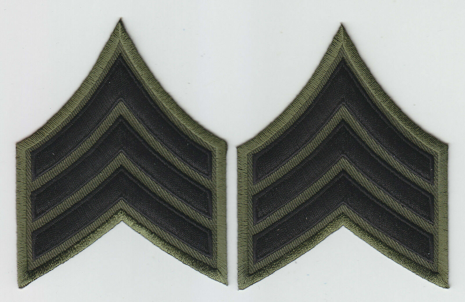 SGT Sergeant Chevrons subdued BLACK on OD Green 3" X 3.75"