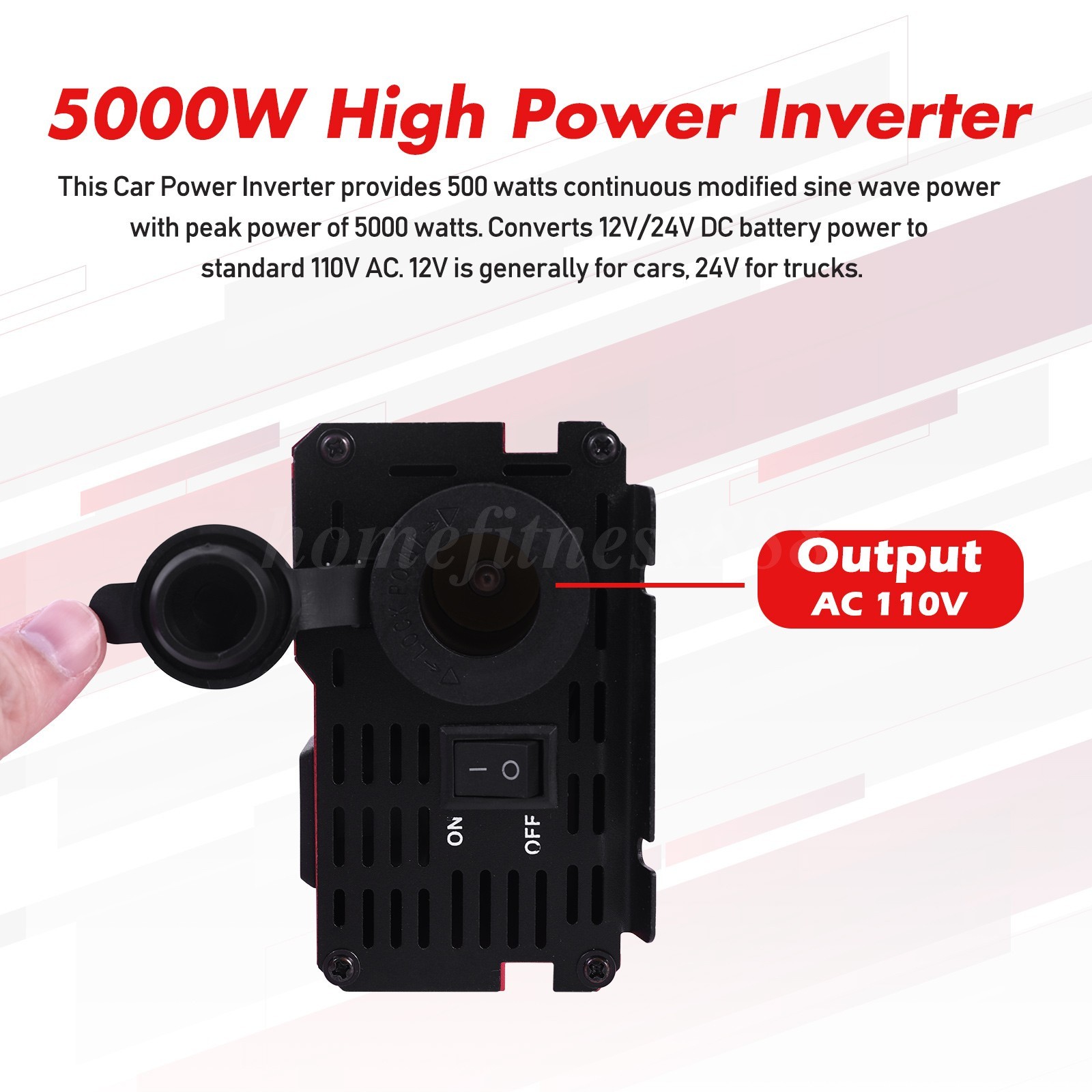 Pure Sine Wave Solar Converter 5000W Car Power Inverter DC 12V To AC 110V 4 USB