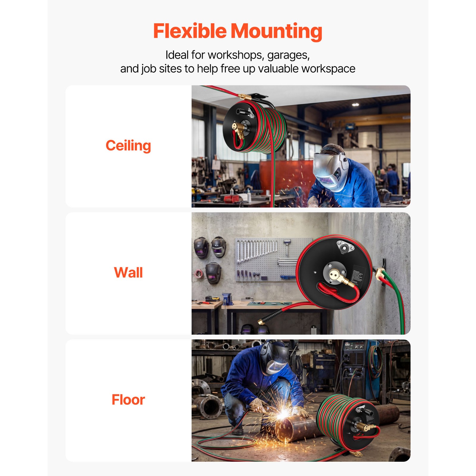 Uimoso Retractable Hand Crank Welding Hose Reel with 1/4" x 100FT Hose