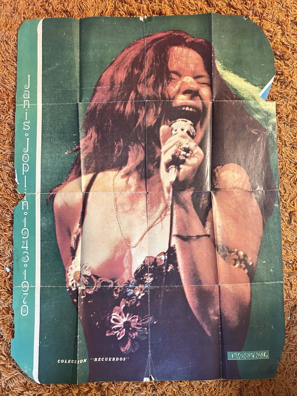 Janis Joplin Large Vintage Poster Memorial Spanish Magazine SEE CONDITION