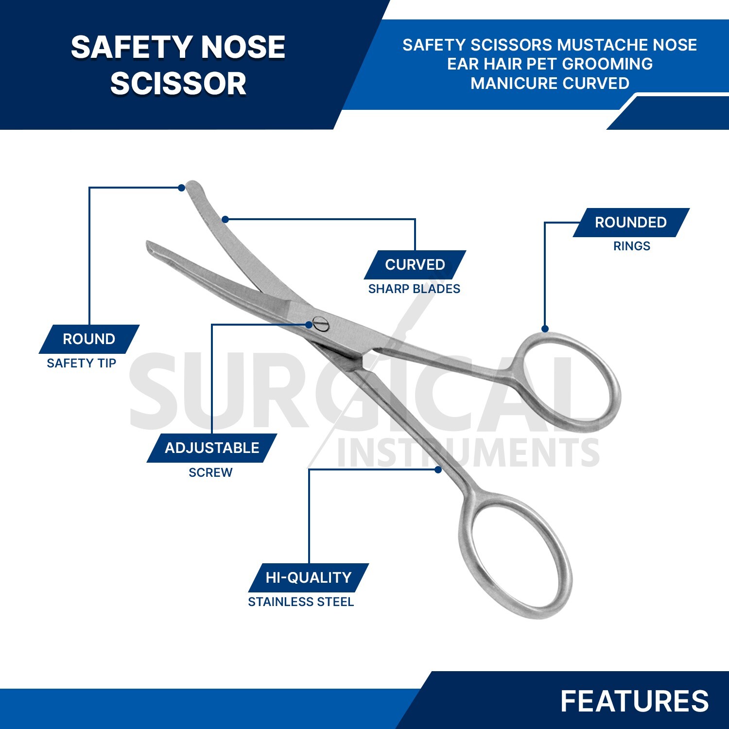 Dog Grooming Scissors 3.5" Curved W/Safety Tips for Eye Ear Nose German Grade