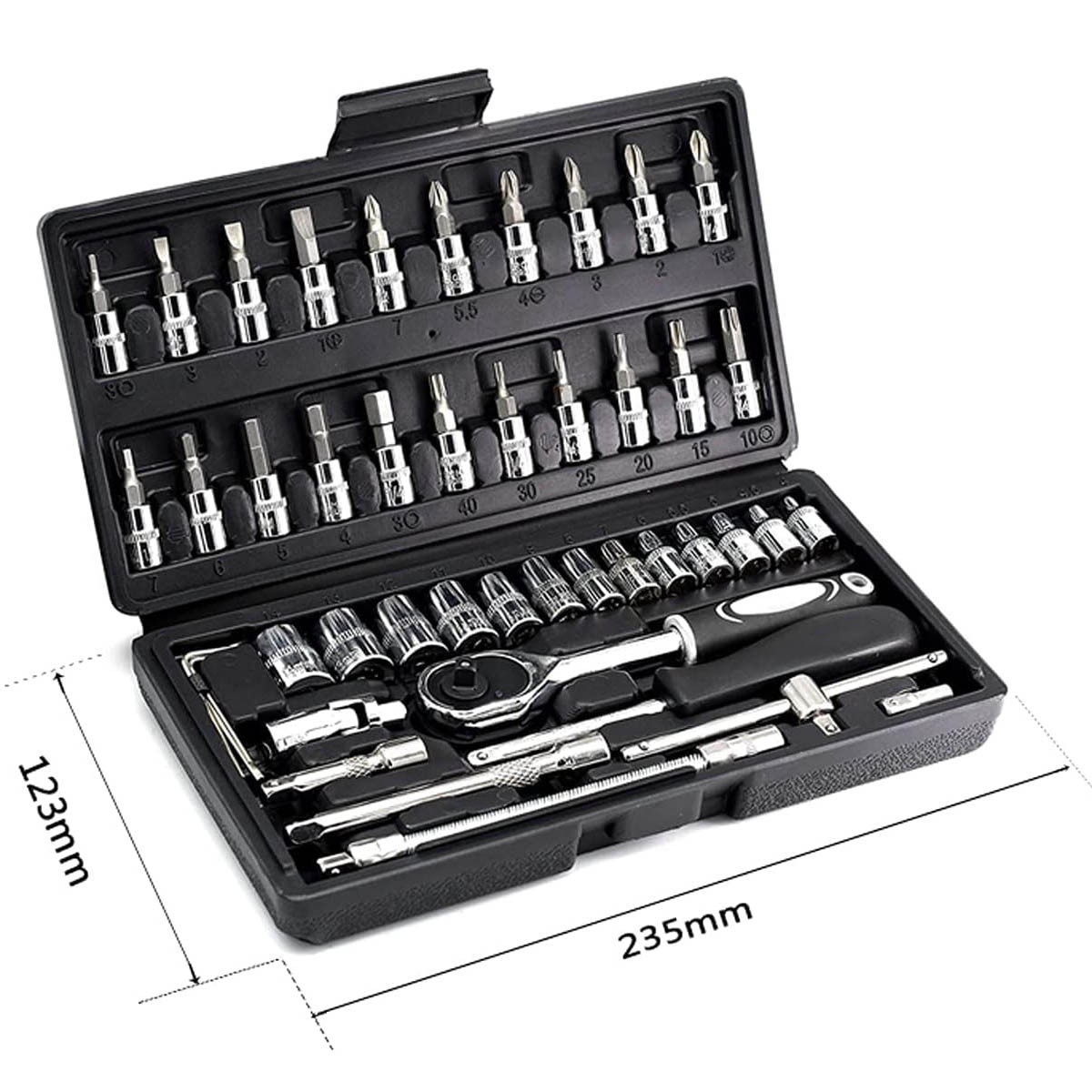 46pcs 1/4"Drive Socket Set Ratchet Wrench Set Car Tool Kit,Bit Mechanic Tool Set