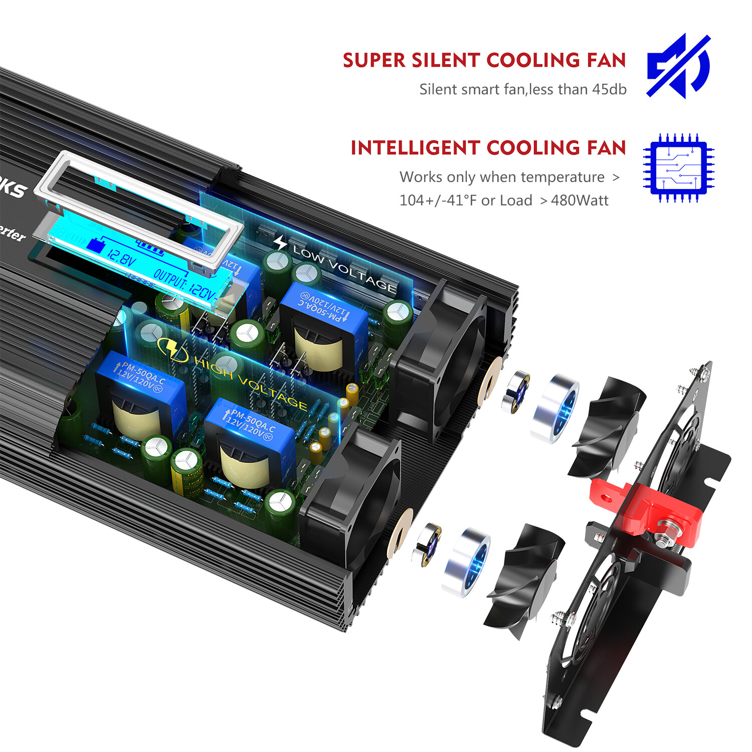 Pure Sine Wave 2000Watt Car Power Inverter Converter DC 12V to 120V AC VOLTWORKS