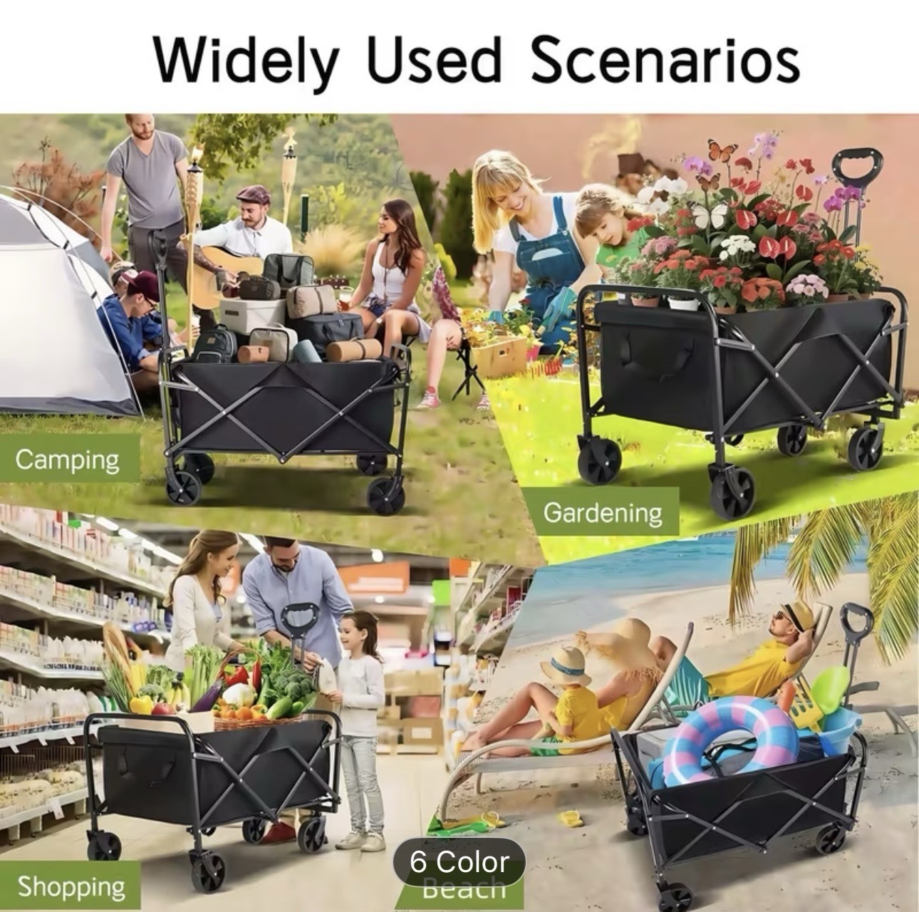 Foldable Heavy Duty Utility Wagon Cart, 4 Wheels, 680 lb, Black/Blue