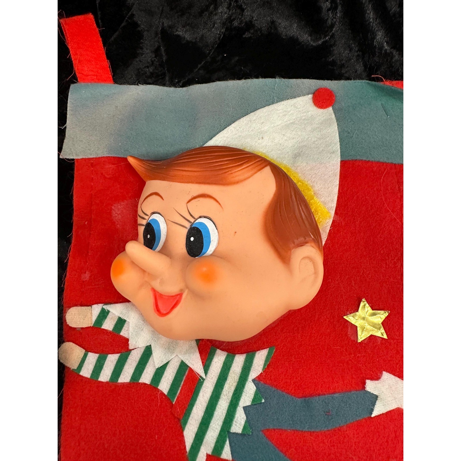 Vintage Rubberfaced Elf Stocking Red