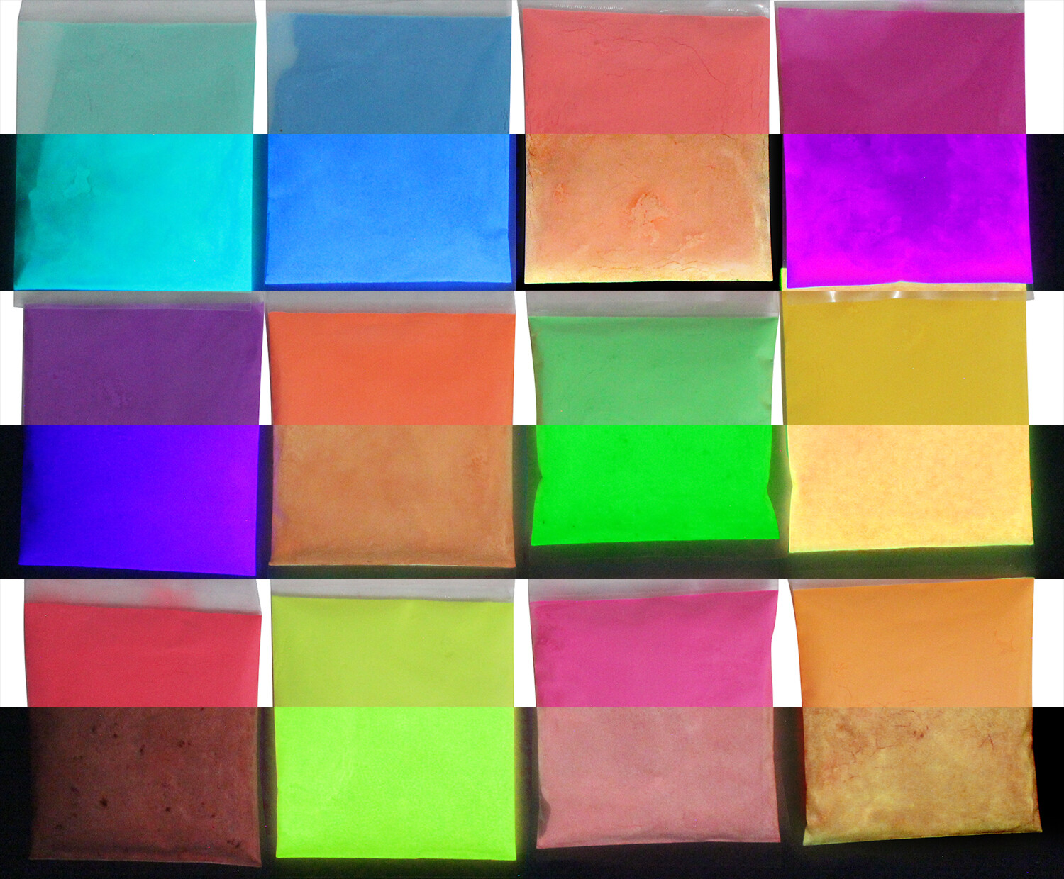 2oz DAY VISIBLE Glow in the Dark PIGMENT POWDERS now available in 12 Neon Colors