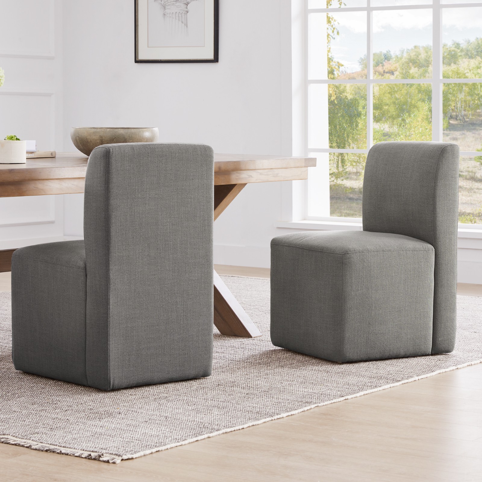 CHITA Dining Chairs with Casters Set of2, Upholstered Armless Rolling Chairs