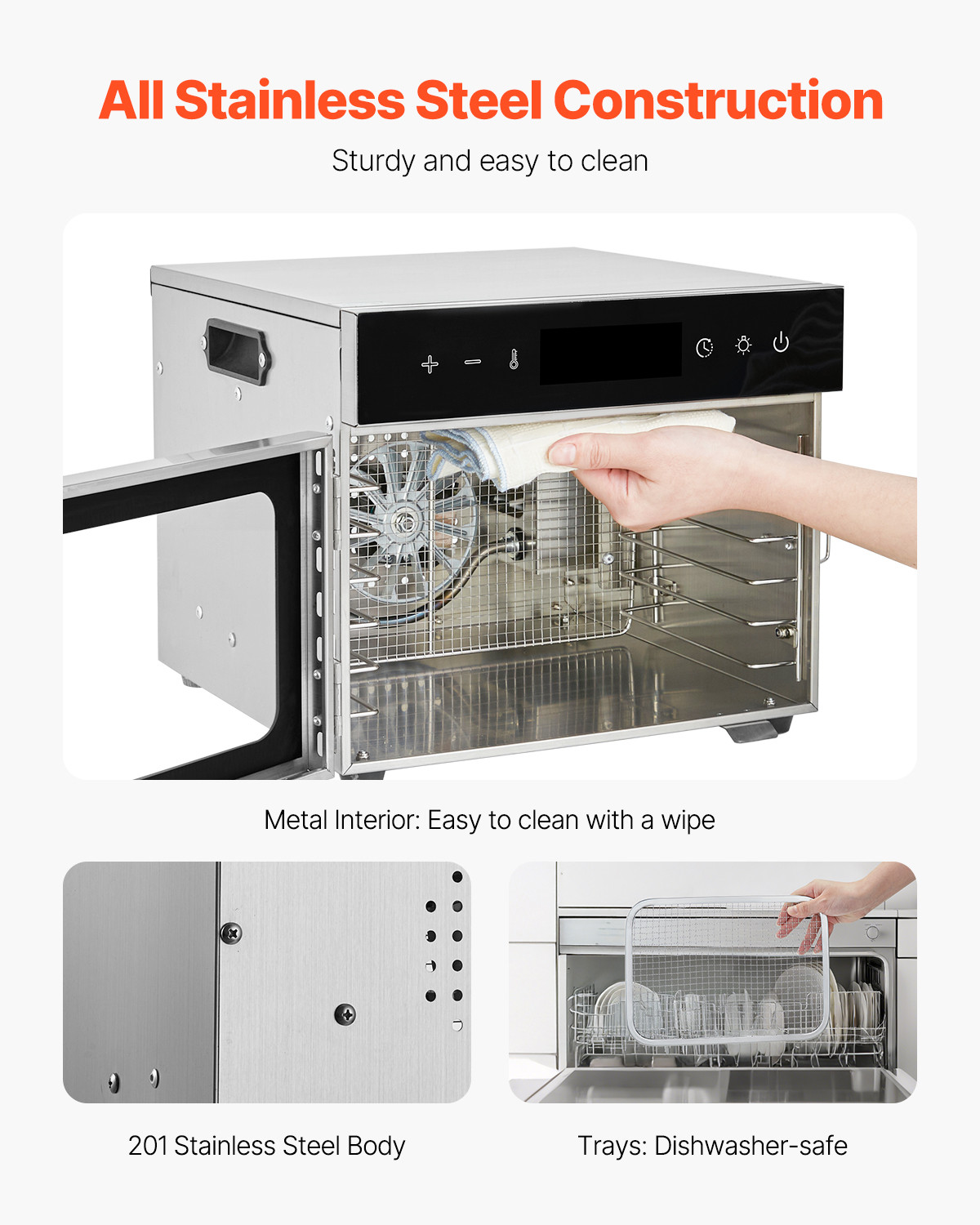 VEVOR 6 Trays Food Dehydrator Machine Stainless Steel 400W Jerky Fruit Drying