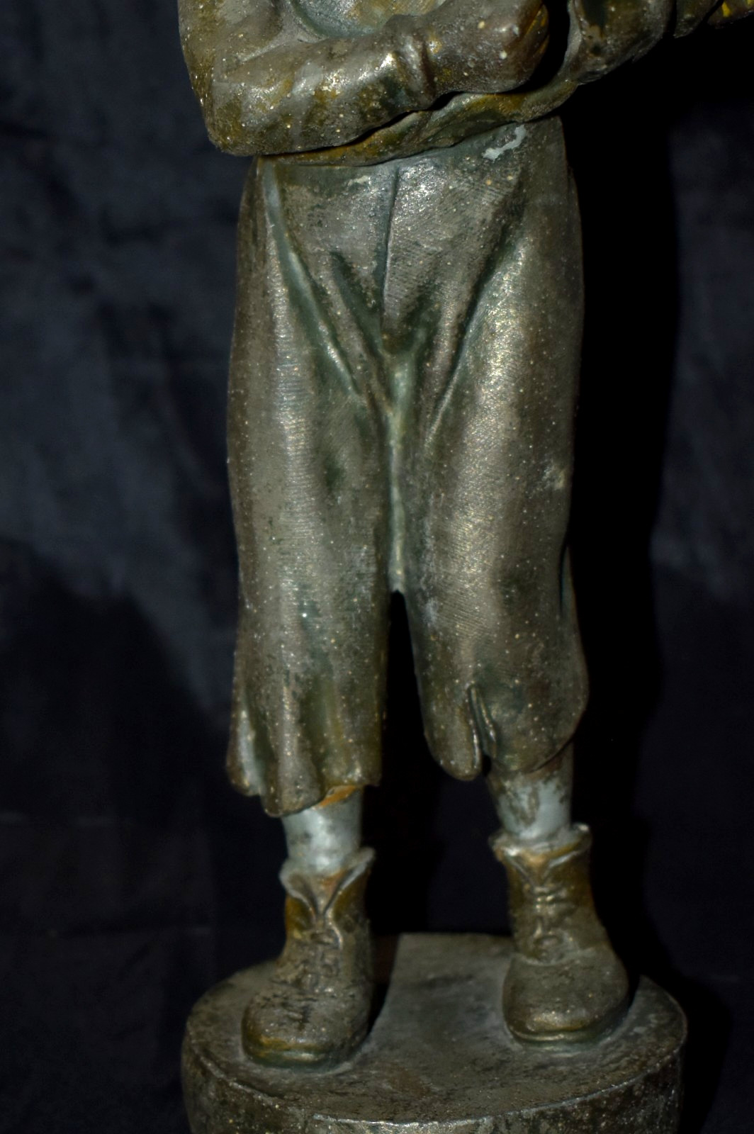 Antique "A BEGINNER" Hollow Metal Spelter ? Sculpture 11.25”T