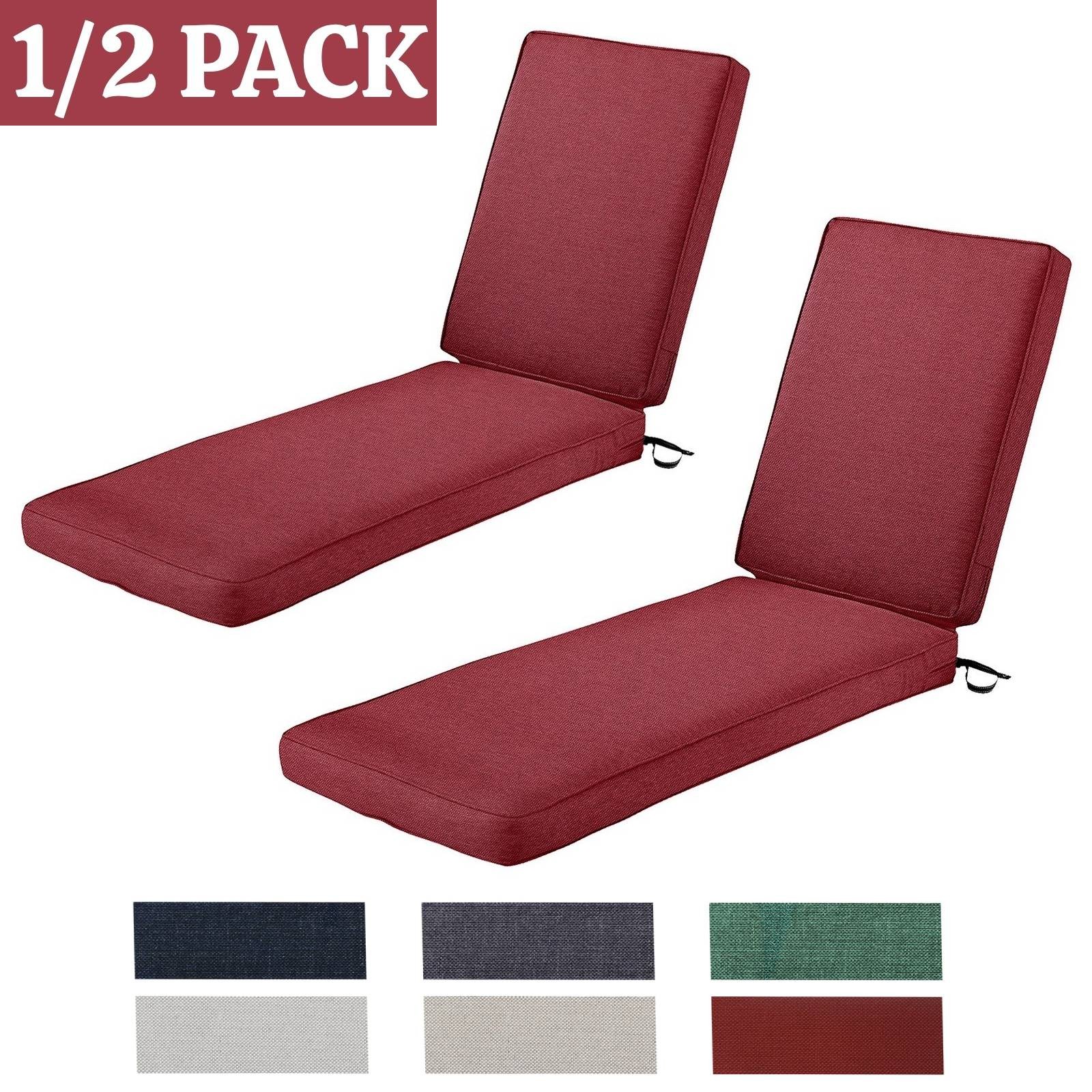 Set of 2 Chaise Lounge Cushions Outdoor Waterproof  w/ Removable Cover 80" x 26"