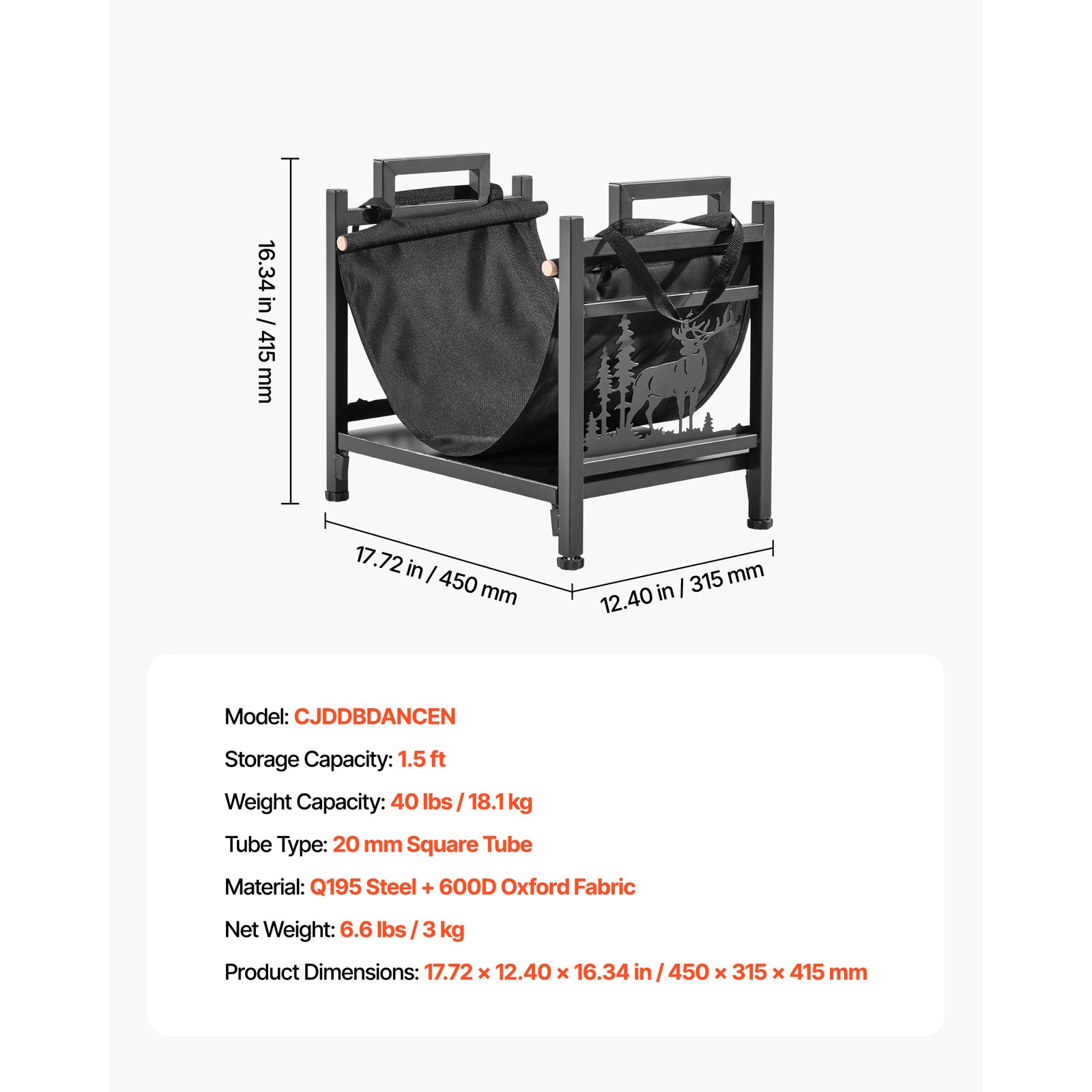 Uimoso Indoor Firewood Rack 1.5 ft Durable Steel Frame Log Holder for Fireplace