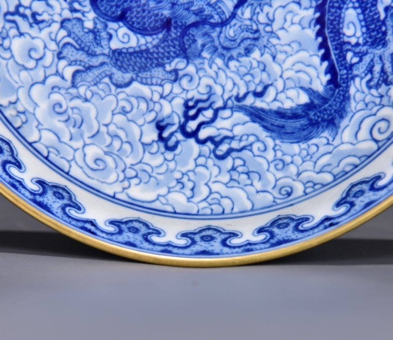 6.6''YongZheng Marked Blue white Porcelain dragon loong beast Tray Dish Plate