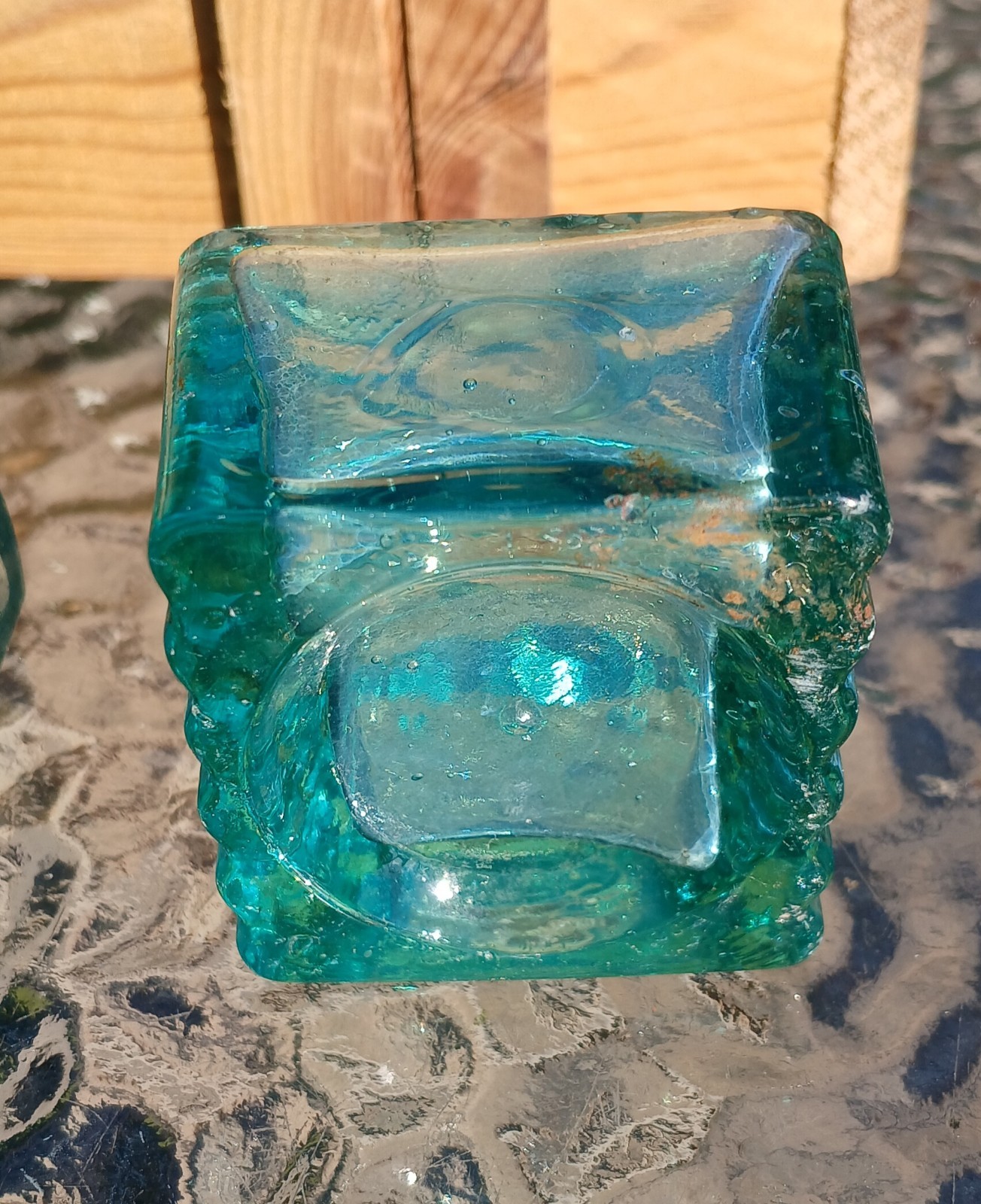 Green 19th C. Inkwell Lot of 3, Bubbles Ruff Tops