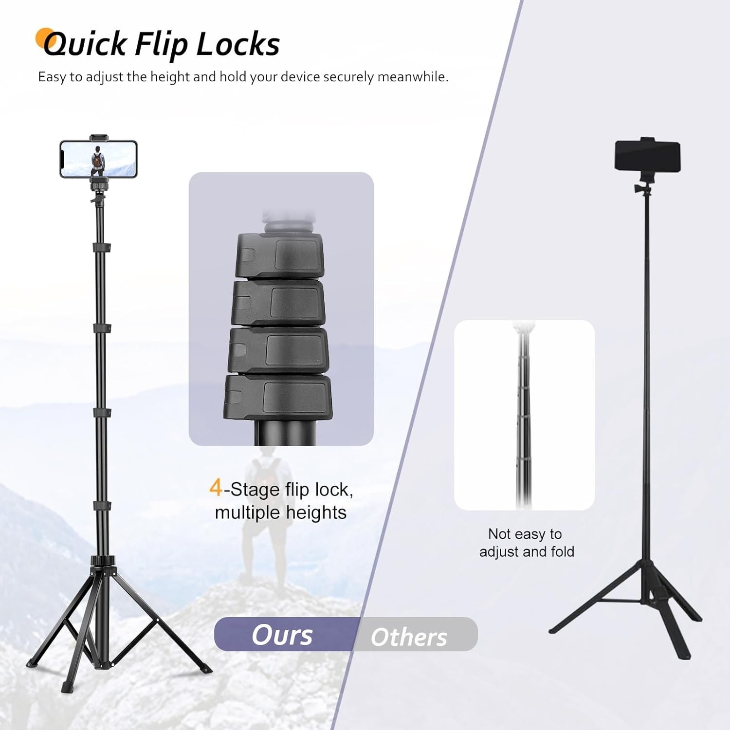 62“ Lightweight Phone Tripod w/Remote, Adjustable Perfect for Vlogging &Selfies