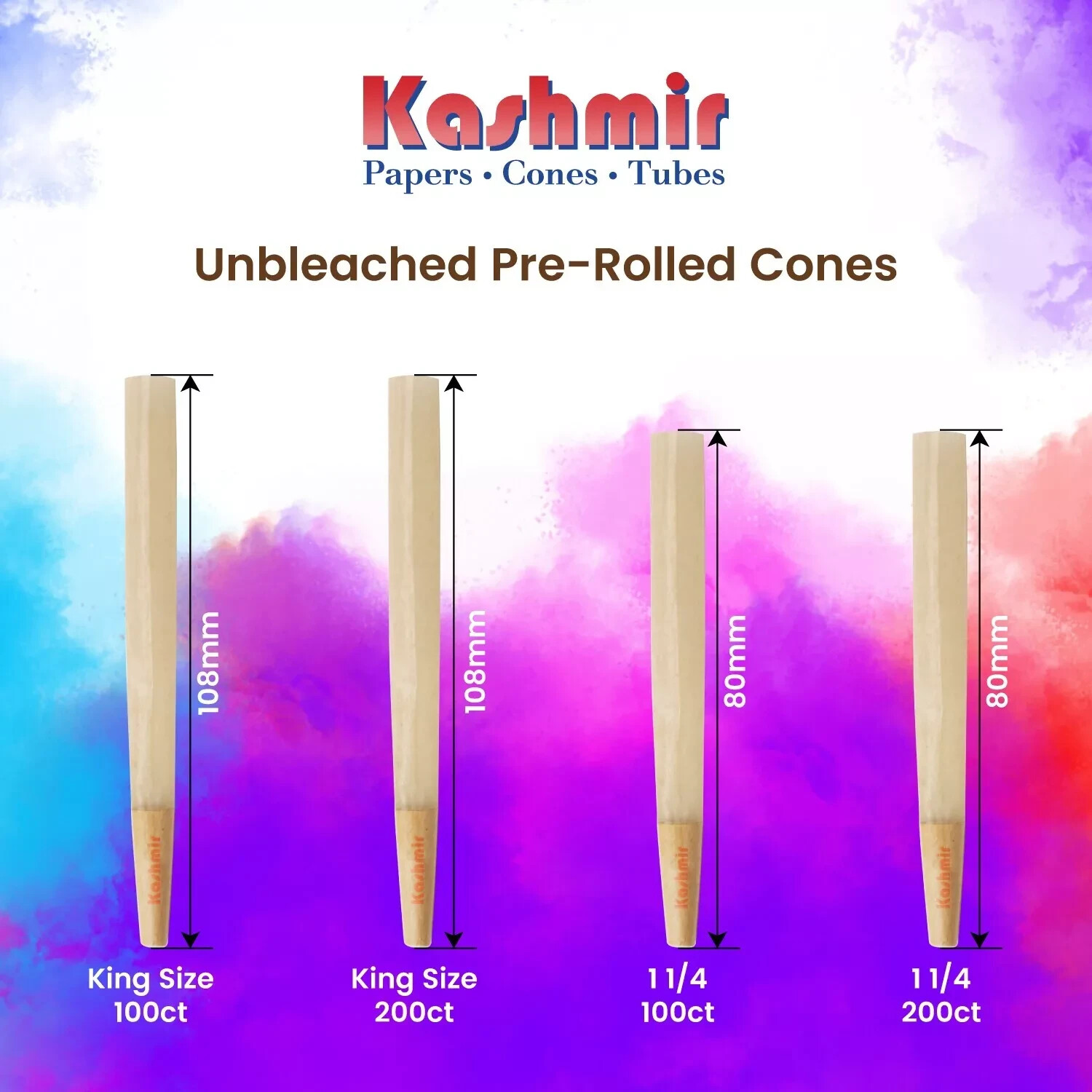 Kashmir King Unbleached Pre Rolled Cones 1000 Ct Bulk Box Rolling Papers & Tips