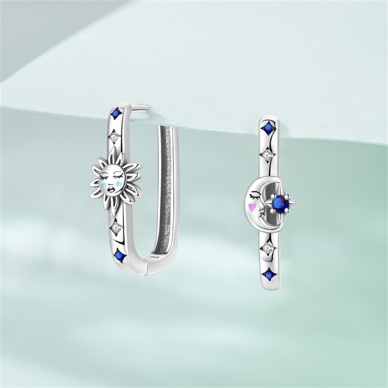 KUNSIR 925 Sterling Silver Star and Moon Square Hoop Earrings for Women Gifts