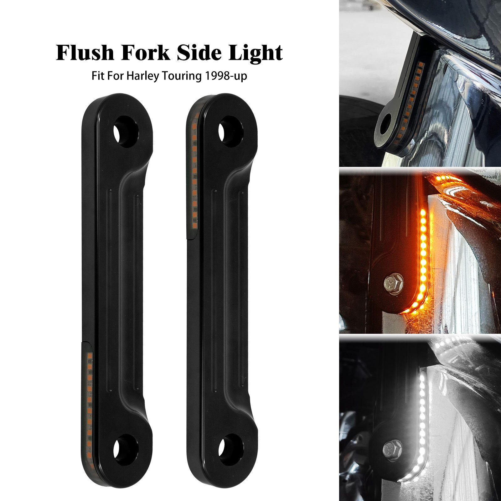 Black LED Flush Fork Turn Signal Side Light Fit For Harley Touring Glide 1998-up
