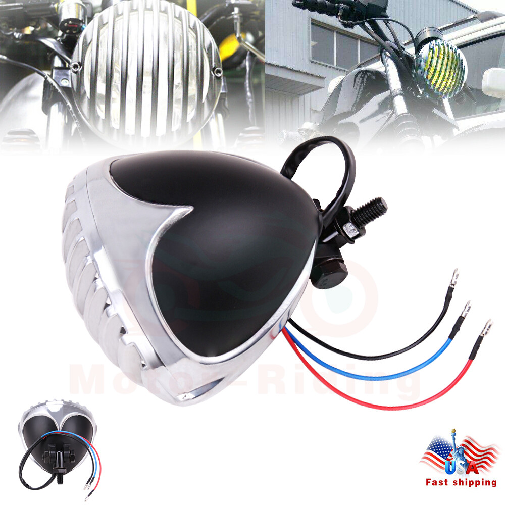 Black Chrome Headlight Finned Prison Grill For Harley Cruiser Chopper Bobber US