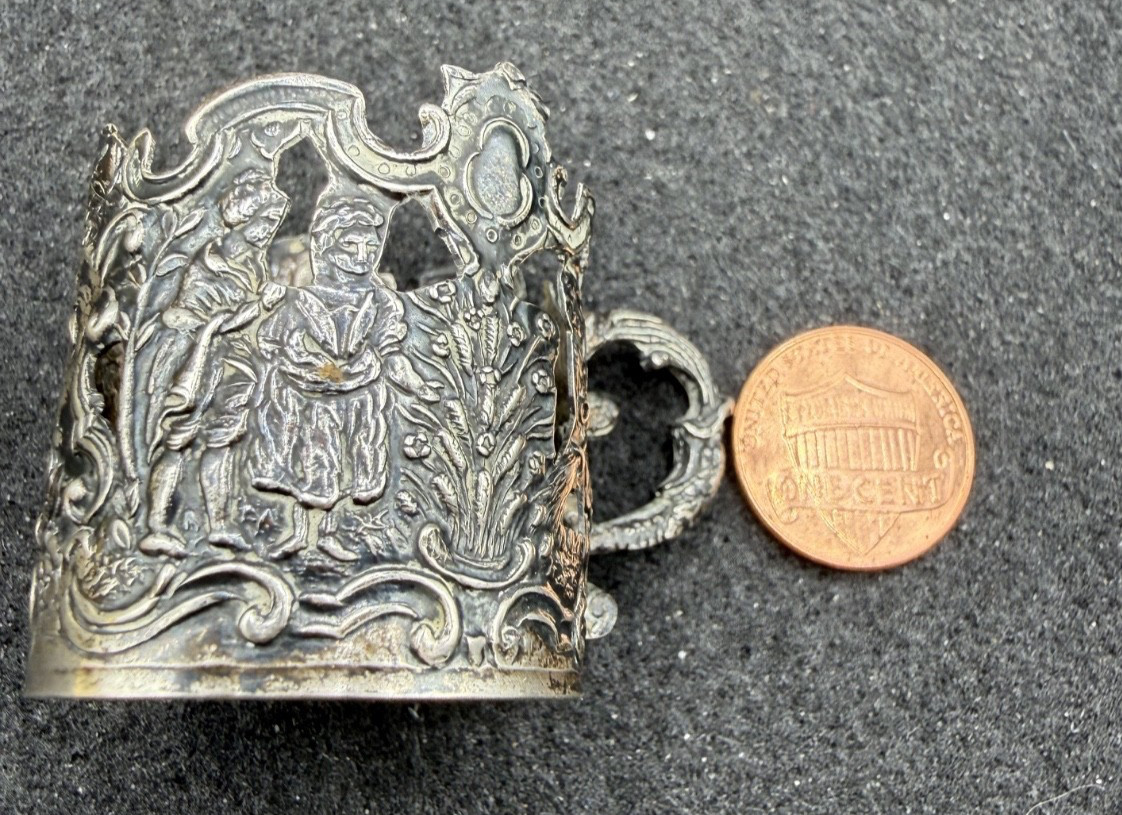 Hanau Storck & Sinsheimer silver cordial missing glass liner 14.7g garden scene