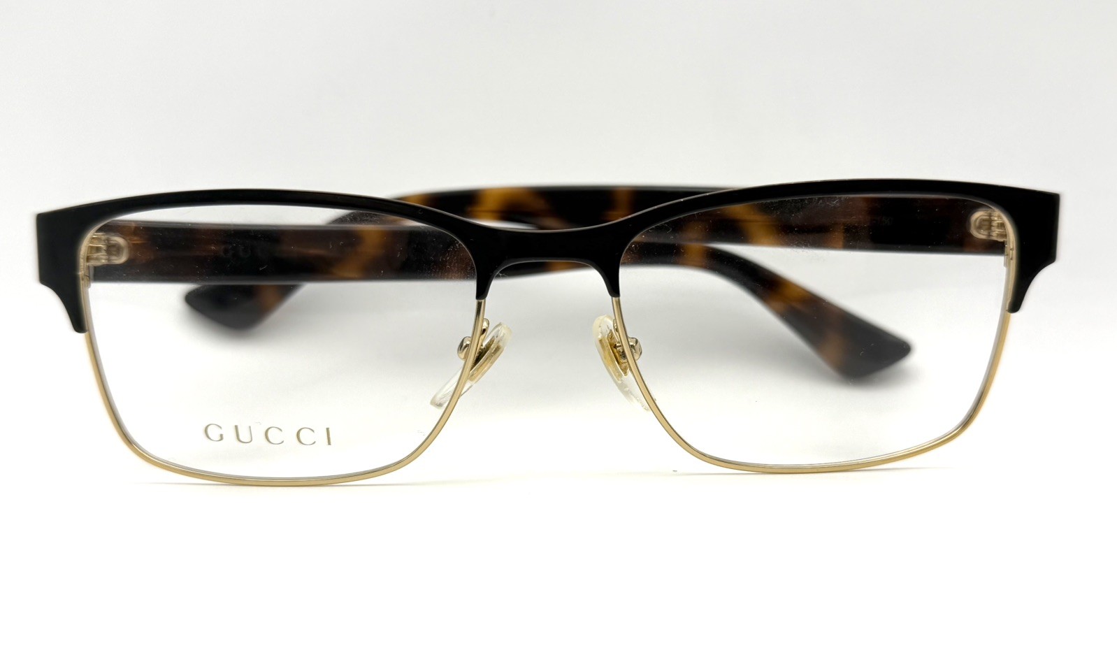 Gucci GU0750O 002 Black & Gold Eyeglasses frame Tortoise Temples 56mm New