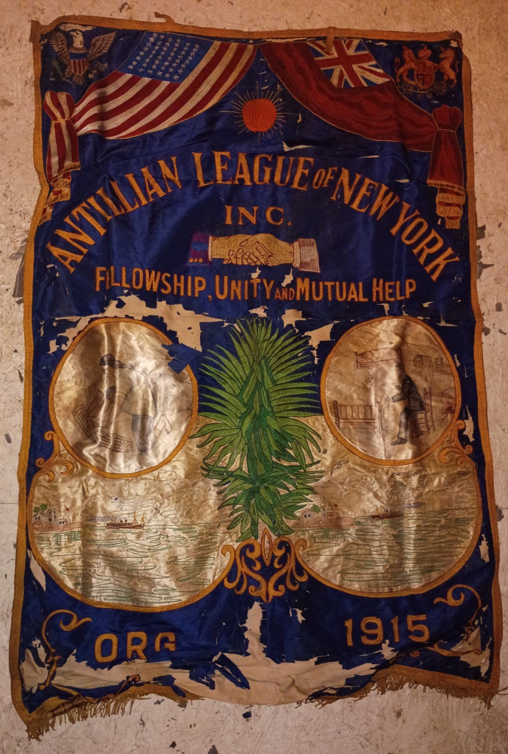 C1920 NY Afro-Caribbean Fraternal/Mutual Aid Society Banner~The Antillean League