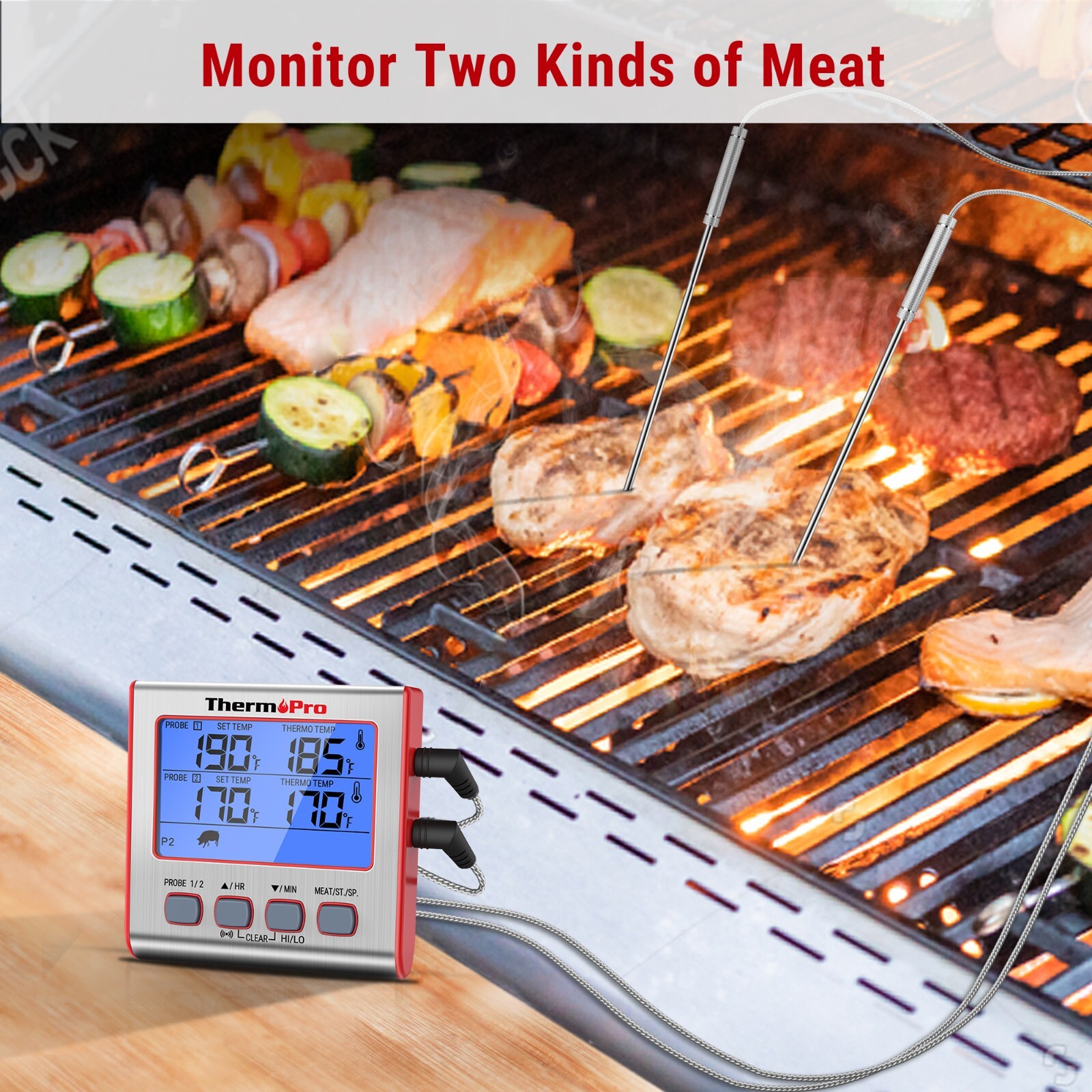 ThermoPro TP17W Thermometer Dual Probe Digital Cooking Grill Thermometer w/Timer