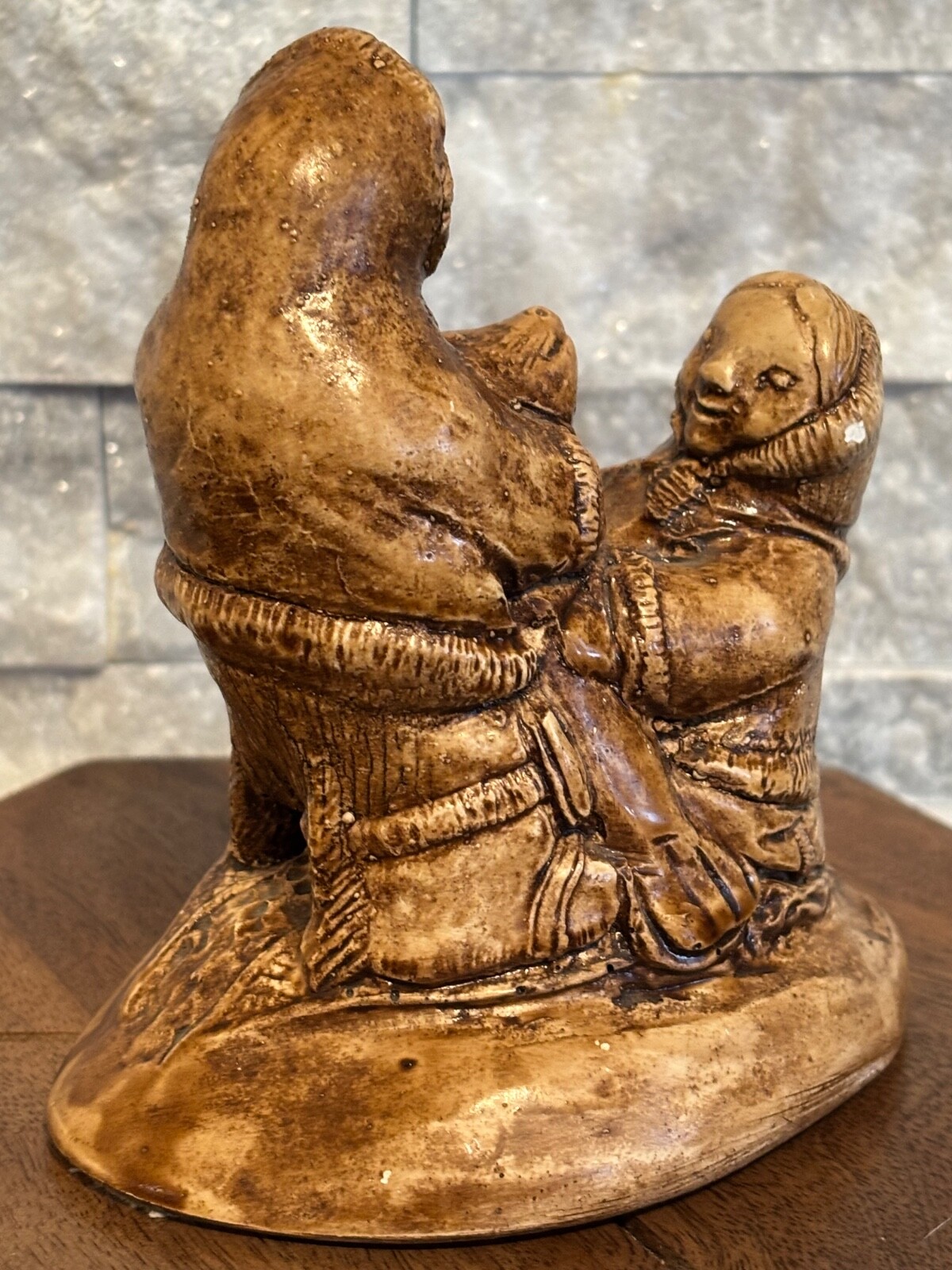 Wolf Eskimo Inuit Couple With Seal Pup Sculpture Made In Canada