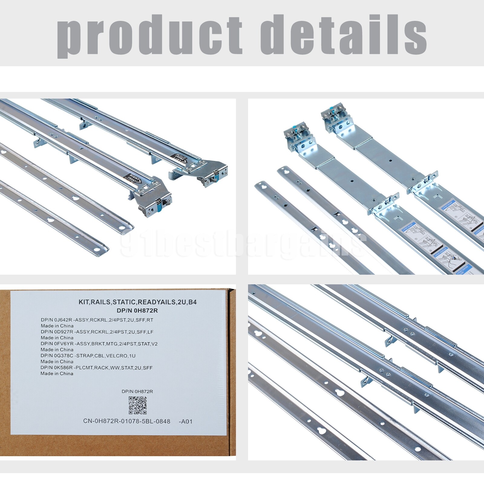 Dell R510 R520 R530 R720 R730 R820 R740 R740XD Post Rack 2U Static Rails 0H872R