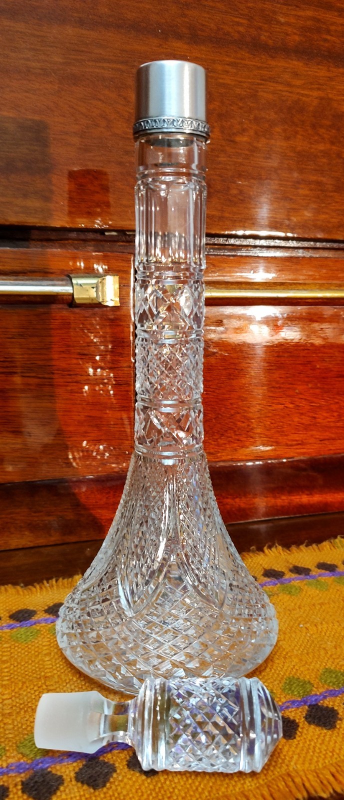 Vintage crystal decanter with sterling silver finial 875°,USSR,height 33 cm
