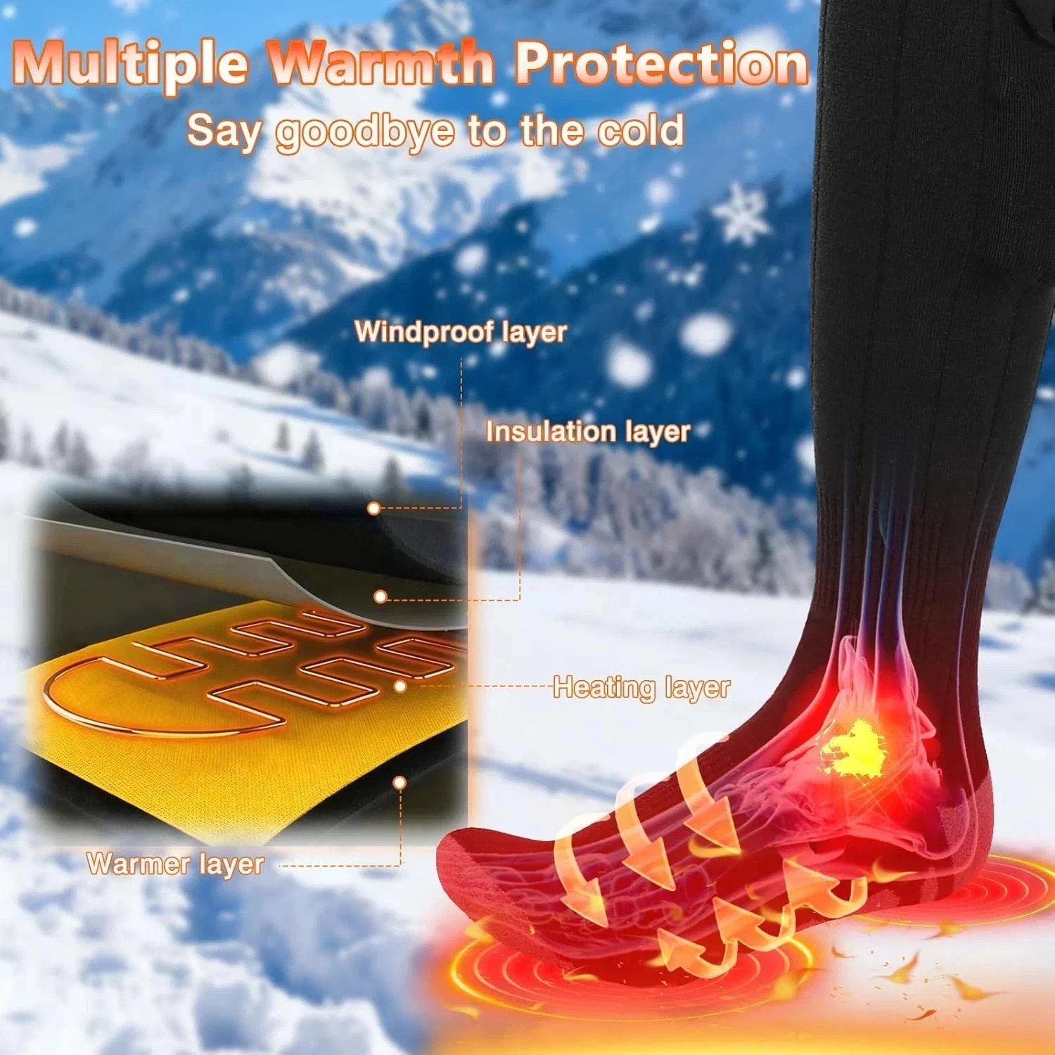 HEATED SOCKS 6000mAh RECHARGEABLE - 4 MODES INDOOR OUTDOOR SPORTS WARMERS