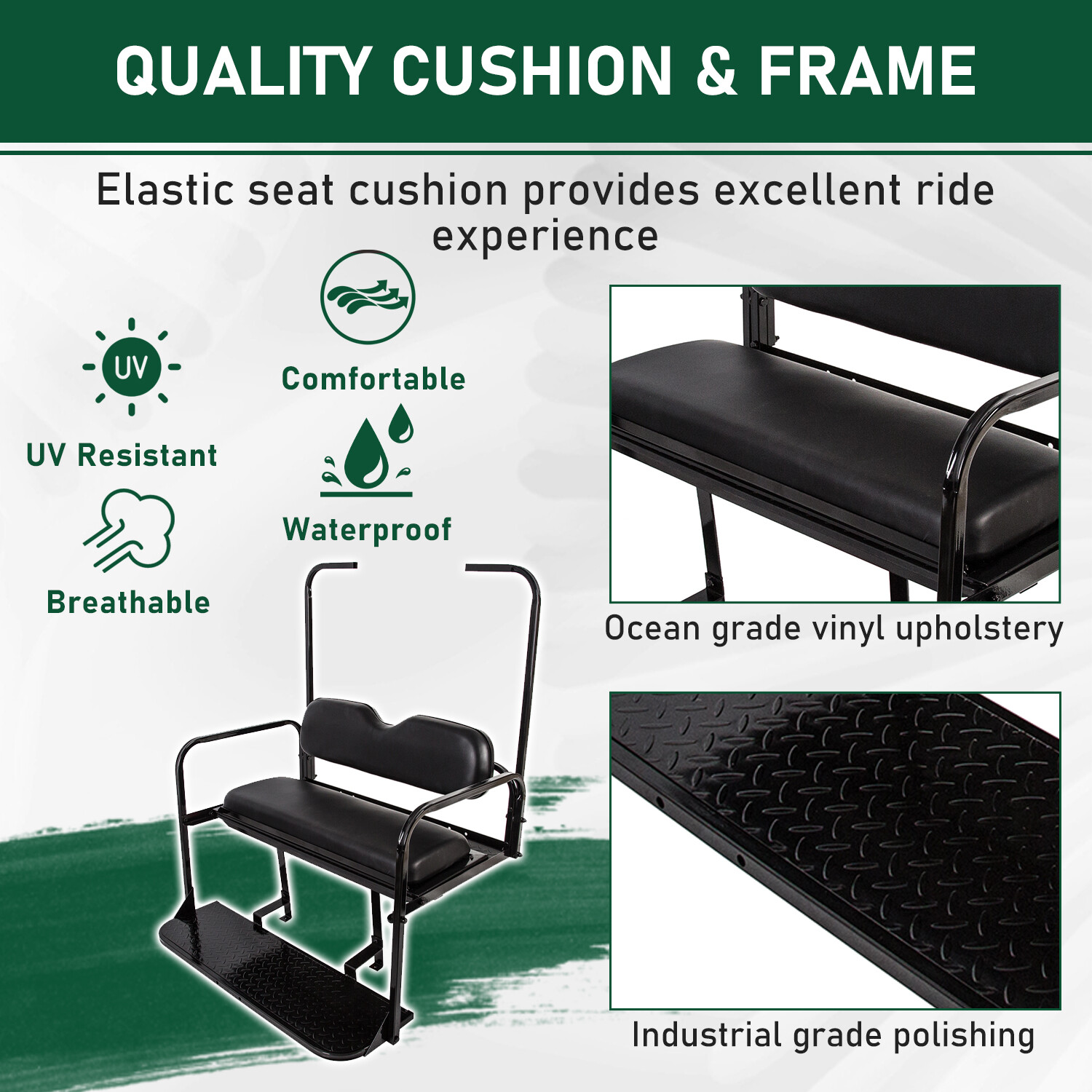 Golf Cart Flip Folding Rear Back Seat Kit w/ Roof Support For EZGO TXT 1995-UP