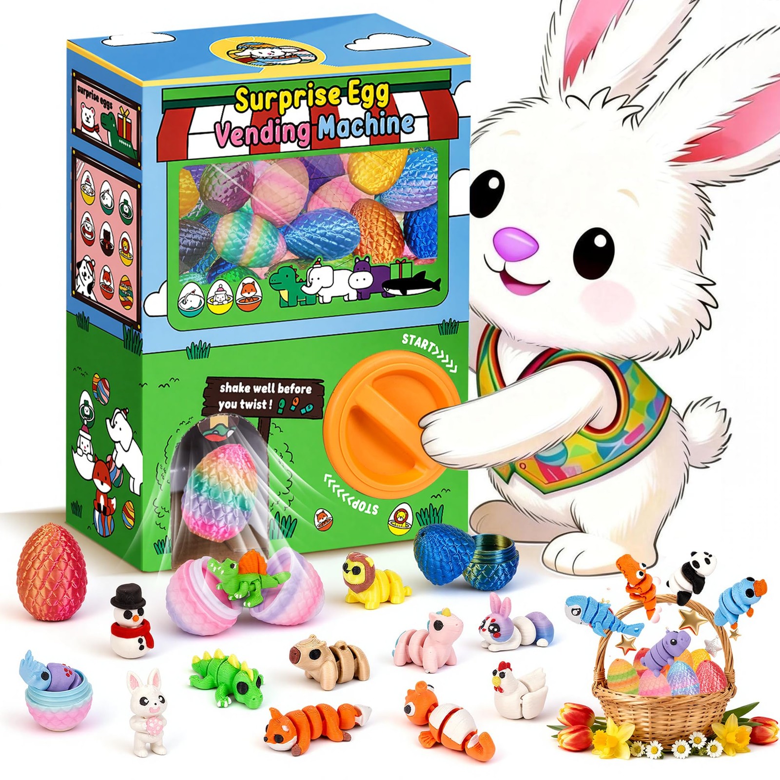 24Pcs Prefilled Easter Eggs Mini Vending Machine Easter Basket Stuffers Fille...
