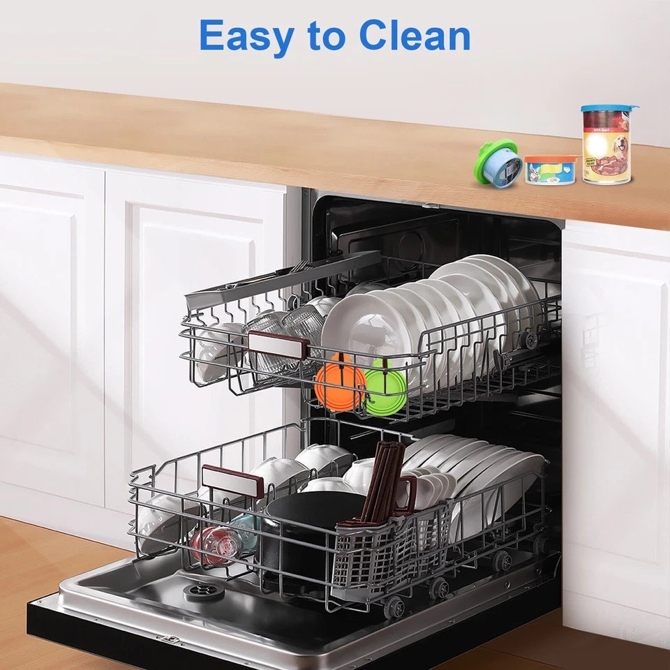 5x Safe Silicone Pet Food Can Cover Universal Reusable Can Lids 5 Spoon BPA Free