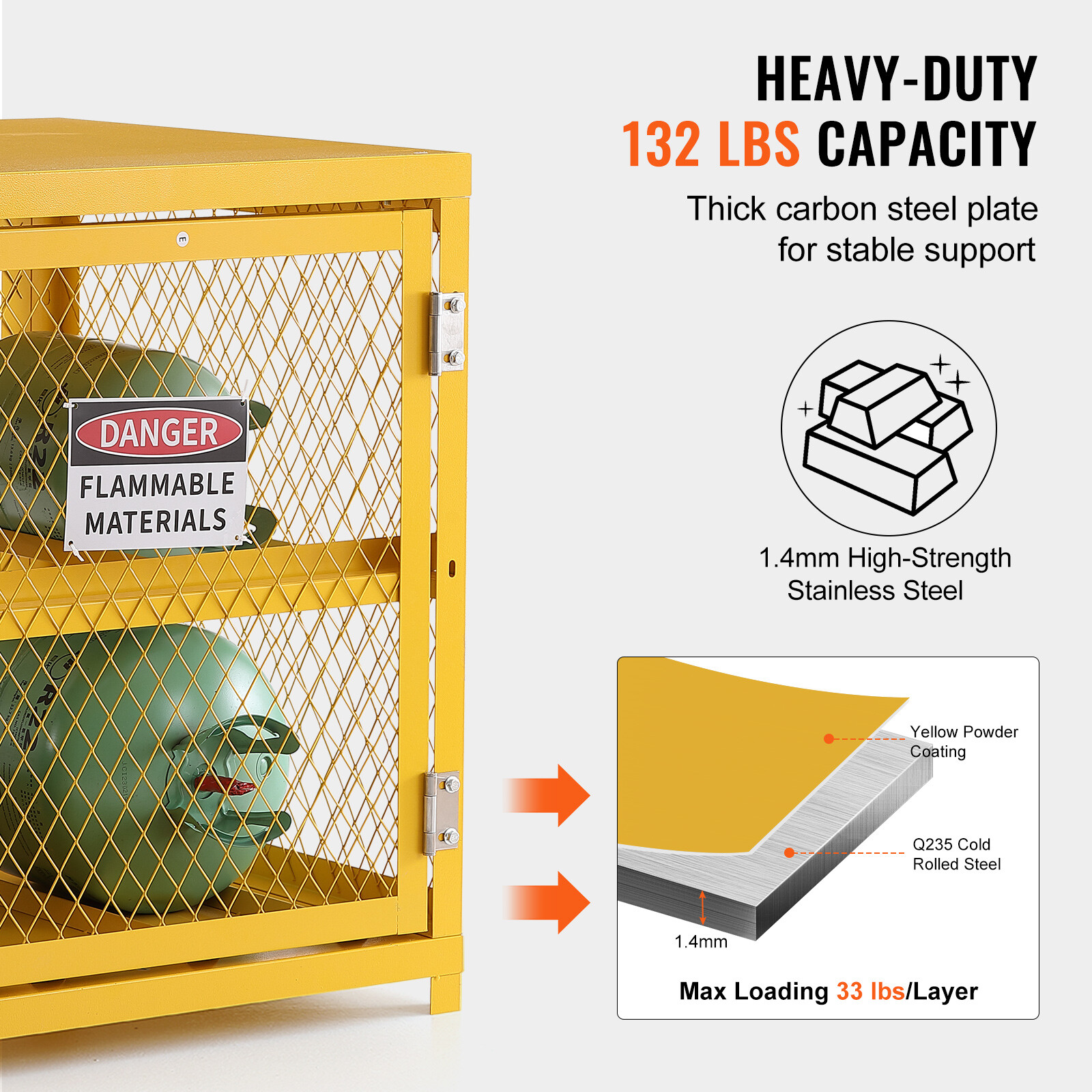 VEVOR Horizontal Cylinder Storage Cabinet 4x33lb Capacity Propane Storage Cage