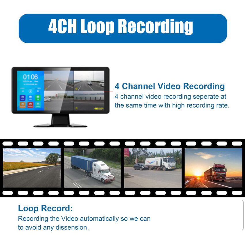 Panorama 10.36" Quad Monitor 360° Parking System DVR Backup HD Cameras Truck RV