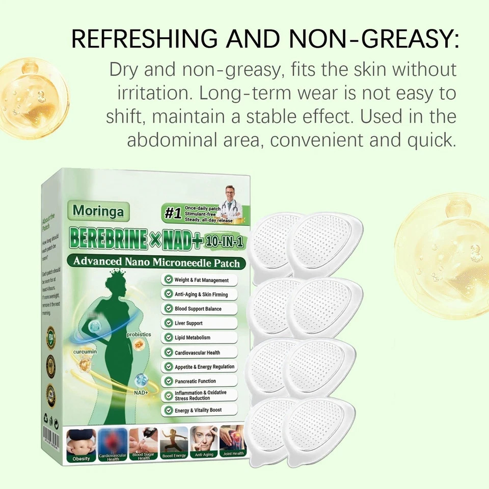 Moringa Berberine 10 in 1 Advanced Nano Microneedle Patch for Weight Loss.1x7pcs