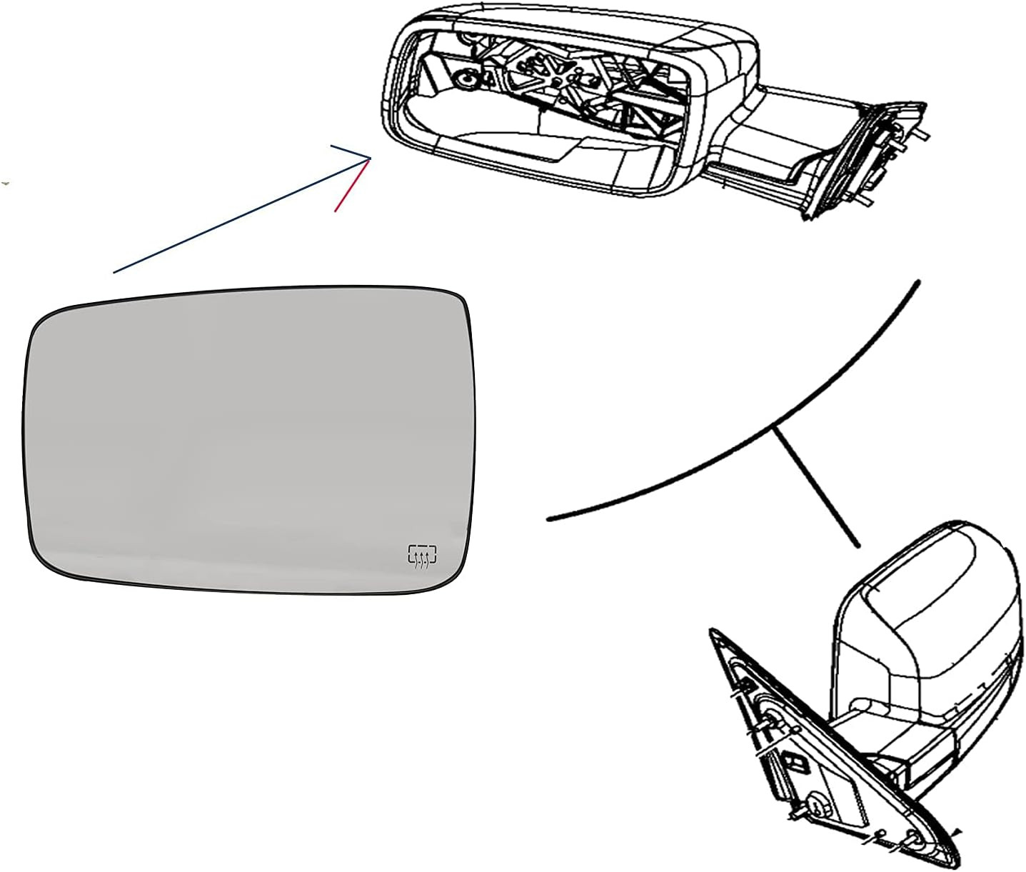 Driver Side Heated Mirror Glass Compatible with 2009-2018 Dodge Ram Pick-Up 1500