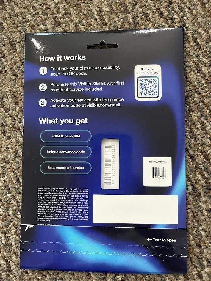 Try Visible by Verizon SIM card 35$ Unlimited Data Talk Text