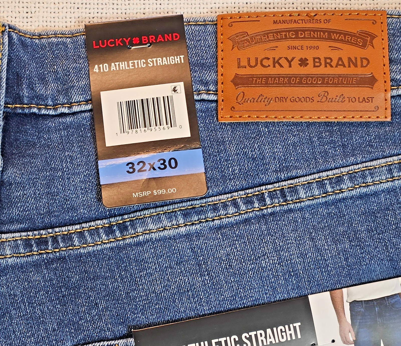 Jean Blue Med Wash 410 Athletic Straight Men's 32 X 30 By Lucky Brand MSRP 99.00